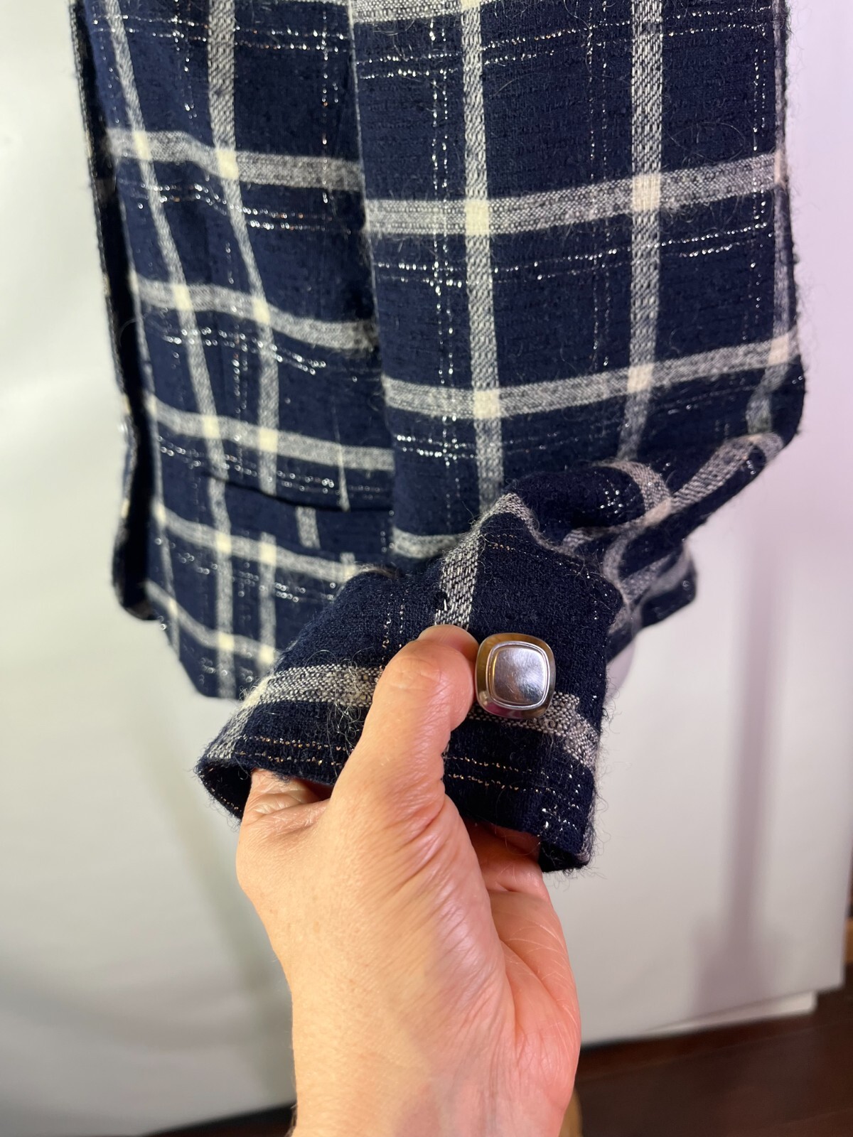 Vintage Pendleton Size 10 Button-Front Plaid Wool Jacket Blue Silver
