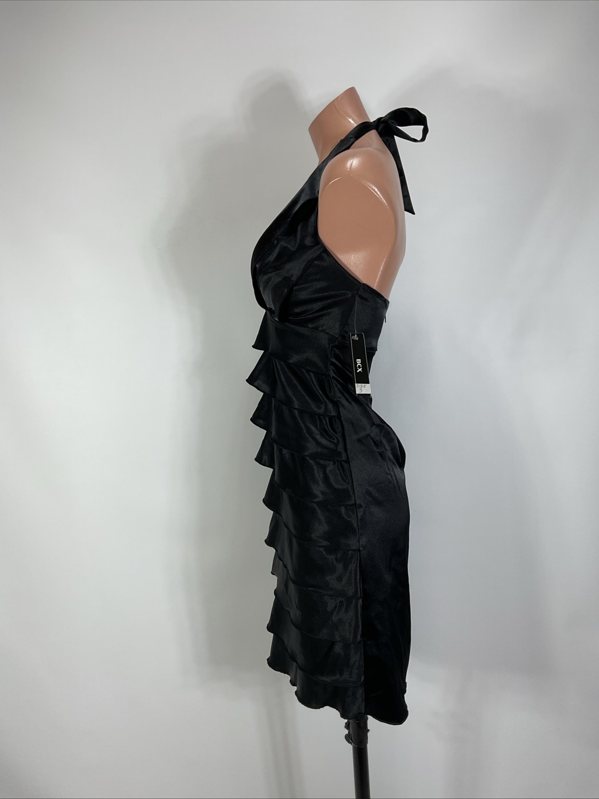 Vintage 90s Satin Grunge Halter Mini Dress Ruched Ruffle 3 formal goingout goth