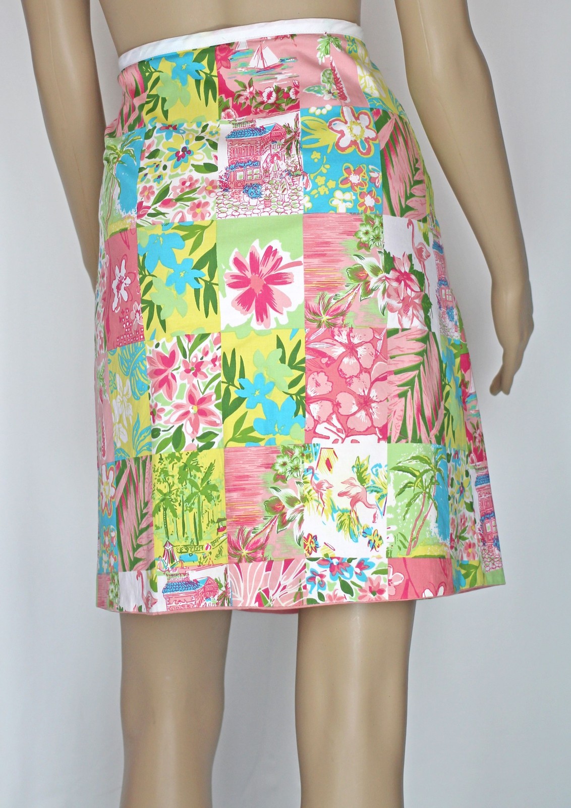 1990s Vintage Bushwacker Pink Patchwork Print Wrap Skirt Spring Summer Preppy 10