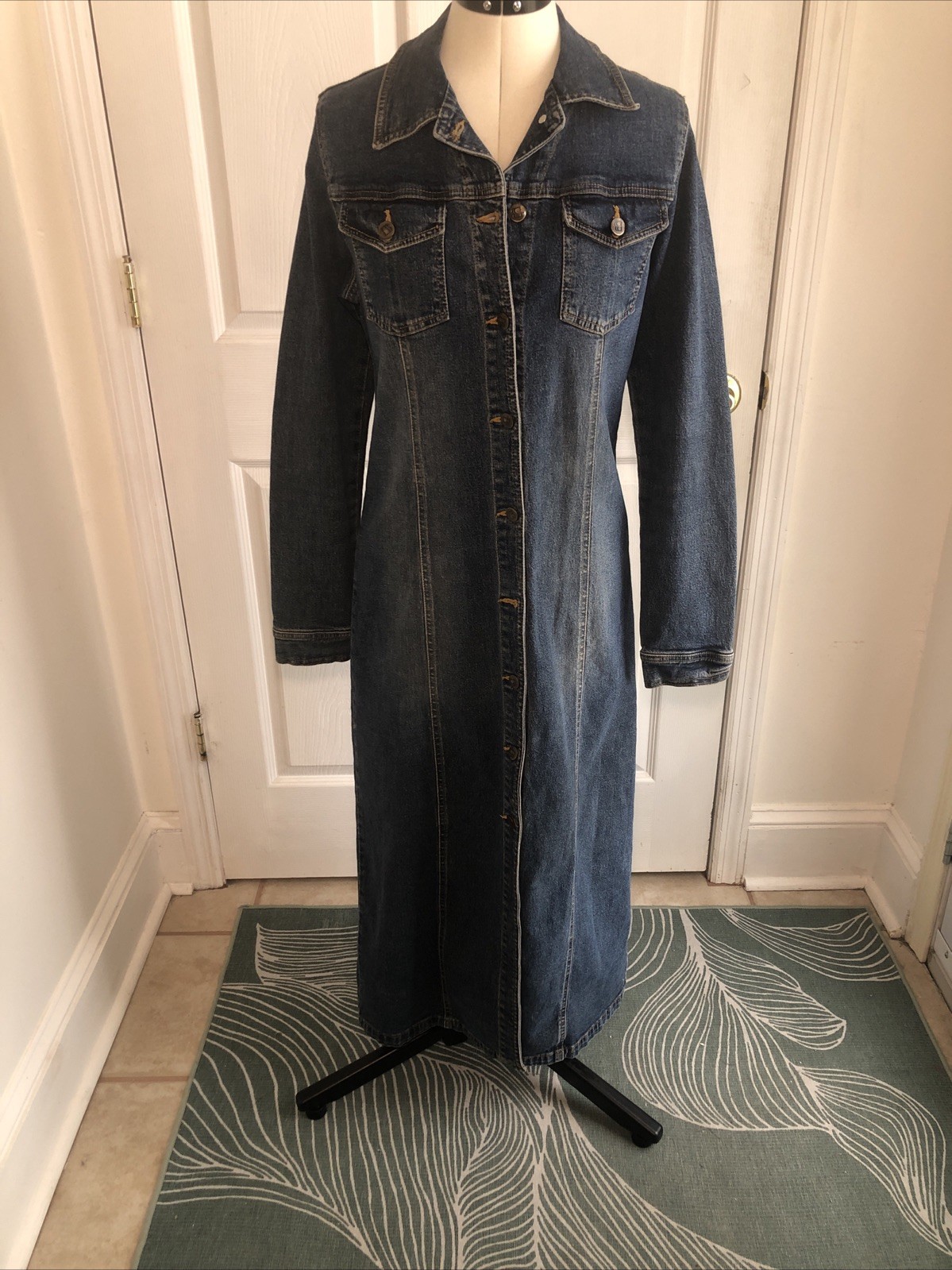 Vtg Bisou Bisou Y2K Maxi denim Jacket Coat dress duster sz Med 90s grunge
