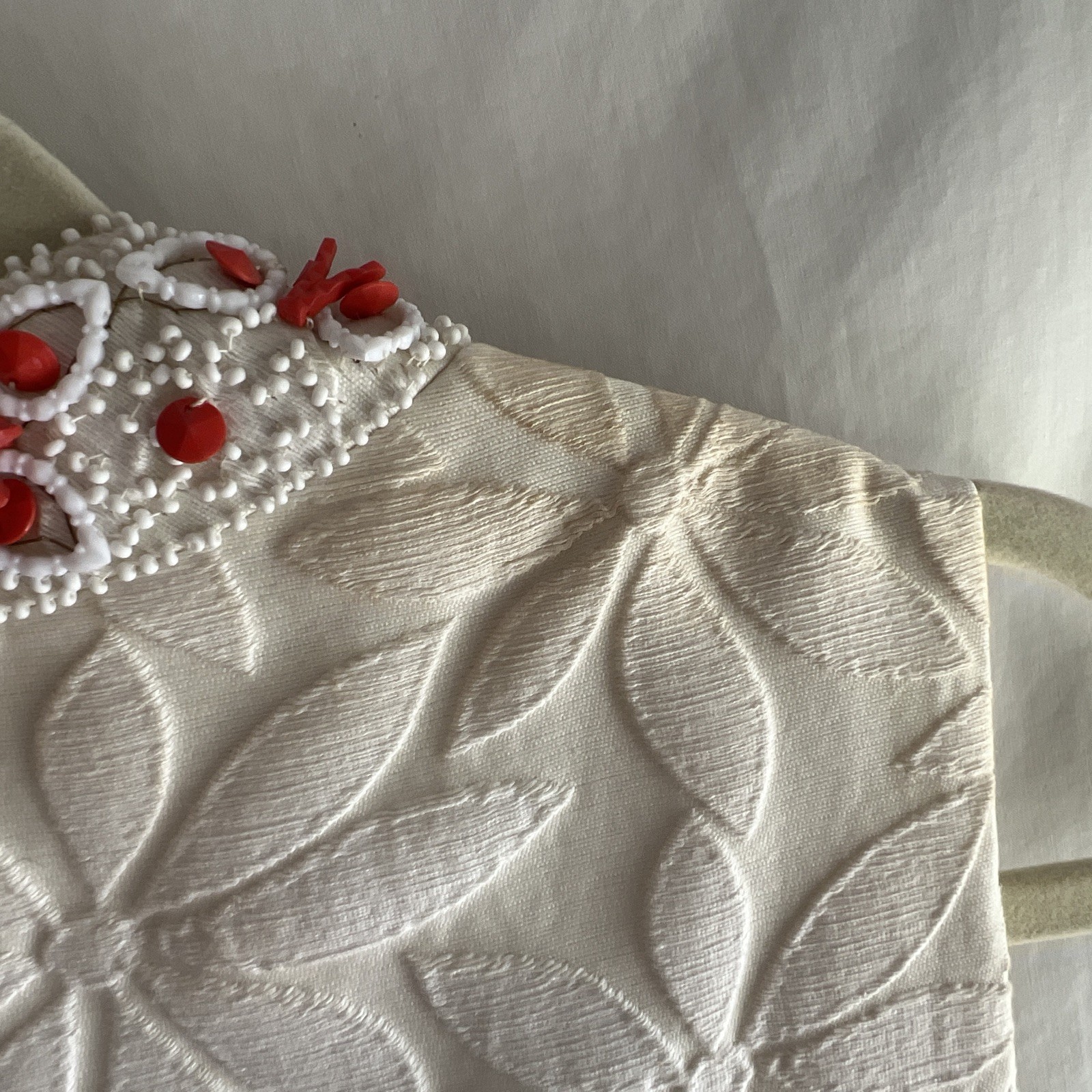1960s Nardiello For Rona Sleeveless Dress Embossed Floral & Coral Beads Pockets!