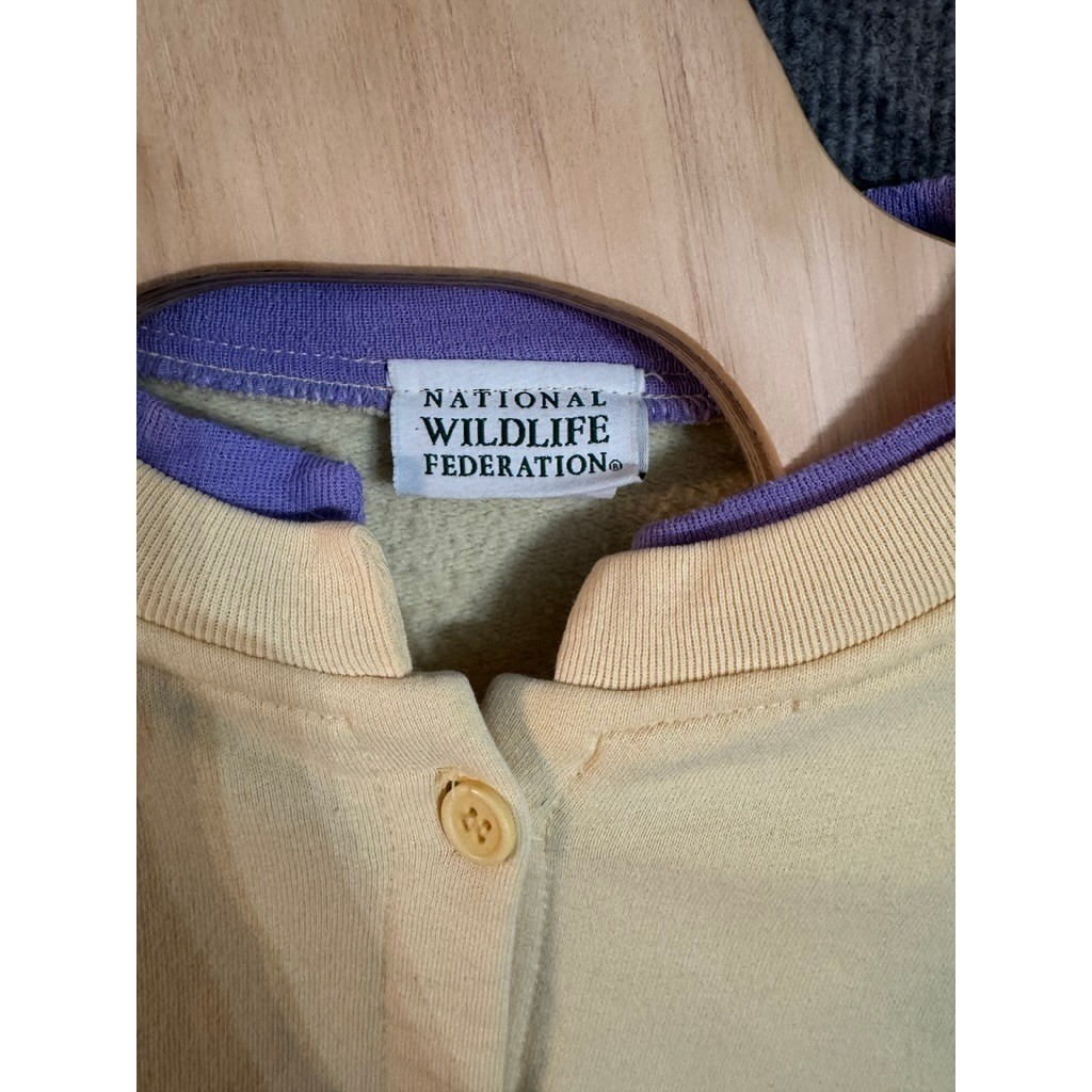 Vintage National Wildlife Federation Hummingbird Sweatshirt Cardigan Yellow L