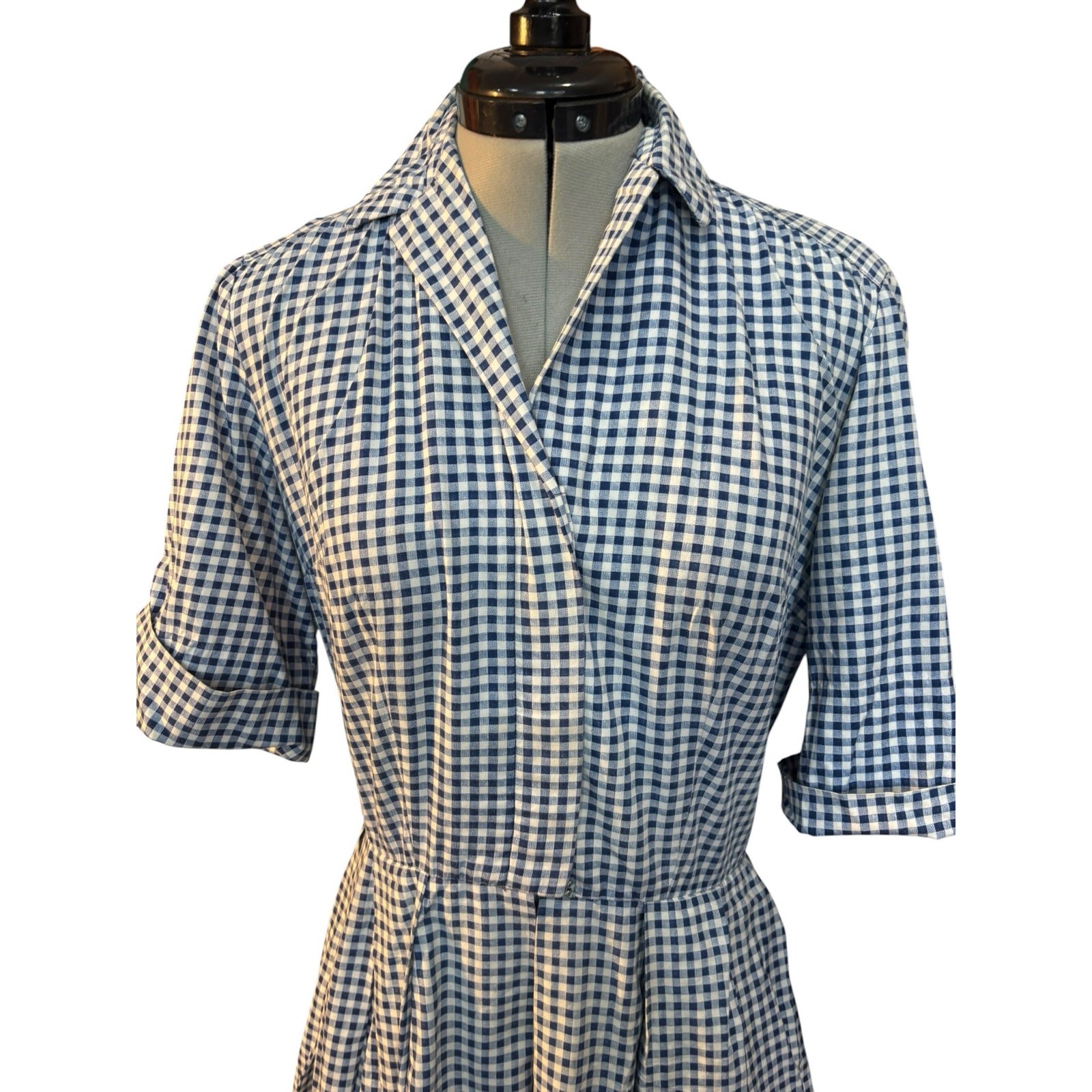 Gingham Shirtwaist Dress Red Border Prairie 70s Cottagecore Fit & Flare USA
