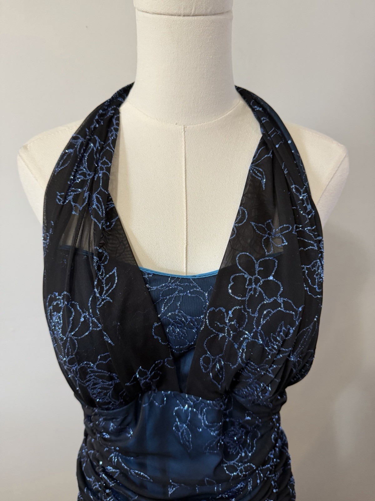 Vintage Y2K Taboo Black Halter Dress Glitter Blue Fairycore Prom Size XL
