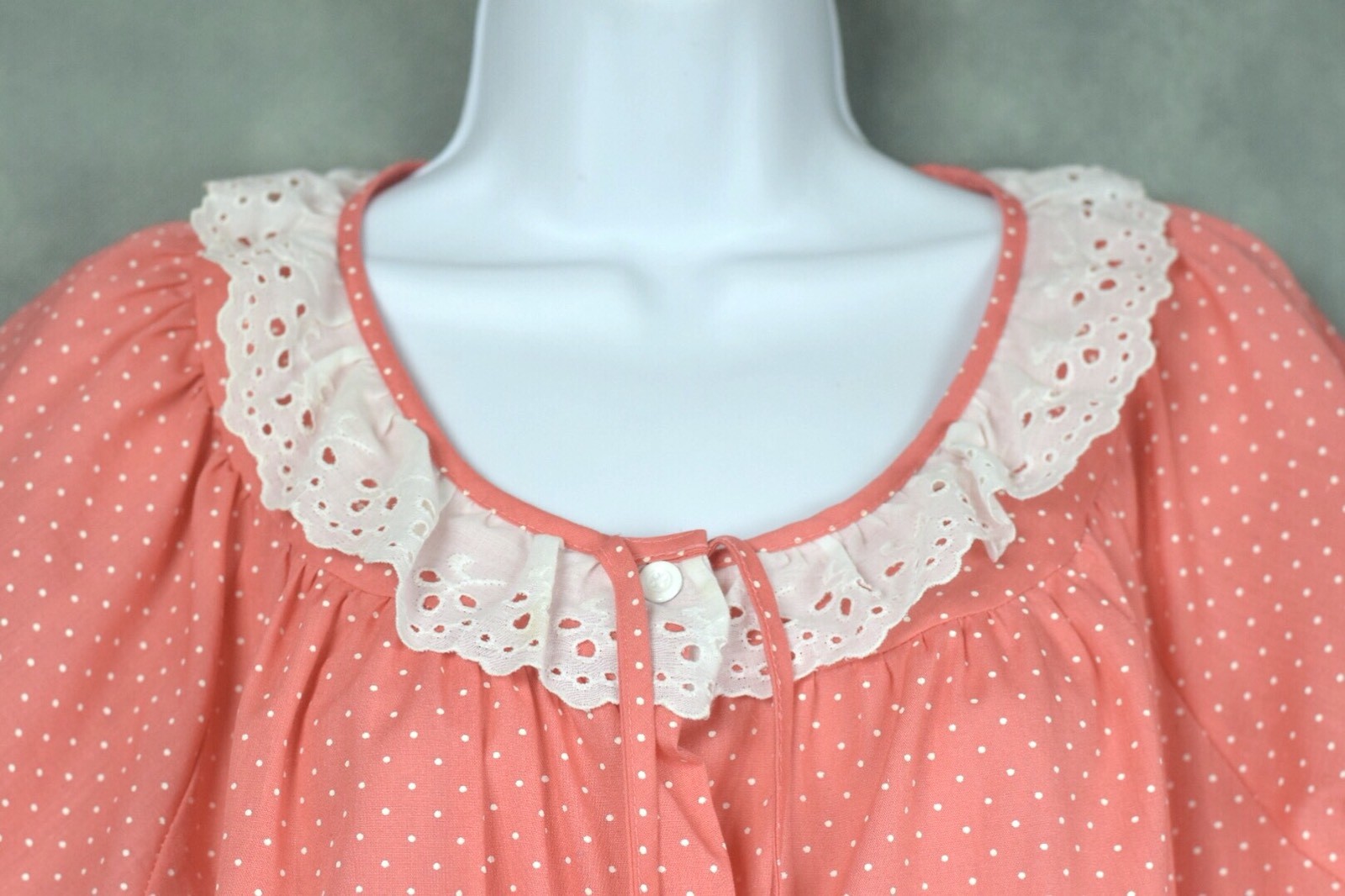 Vtg 70s It’s A Charm Nightgown Pink White Polka Dot Size Medium