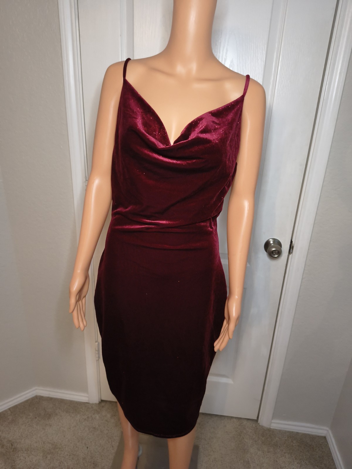 Sexy Vintage Velvet Red Dress Pencil Pinup Glam Sparkle Size L -Fits Like M -P22