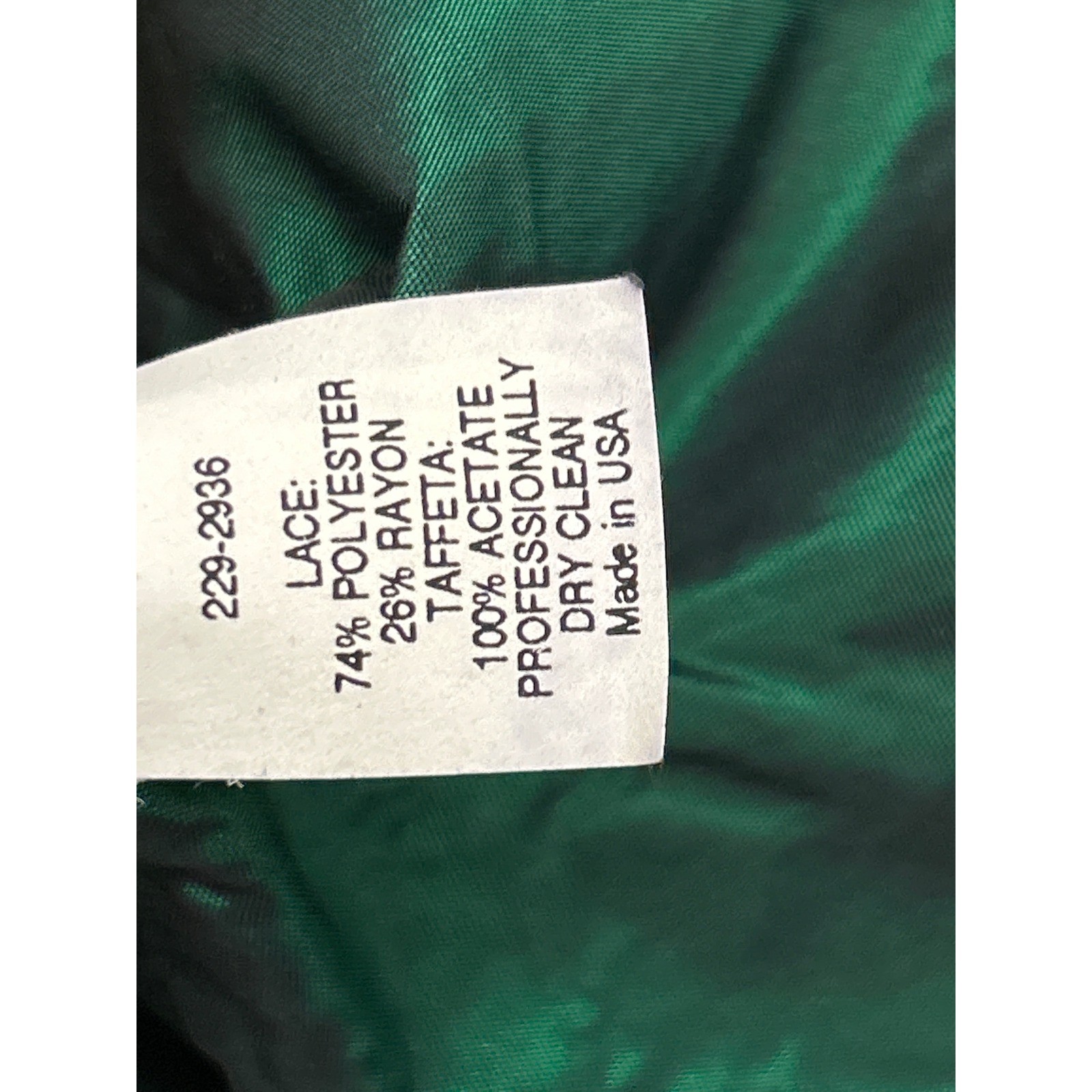 80s ILGWU Dress Emerald Green Lace Taffeta Prom Goth Glam Bow Back