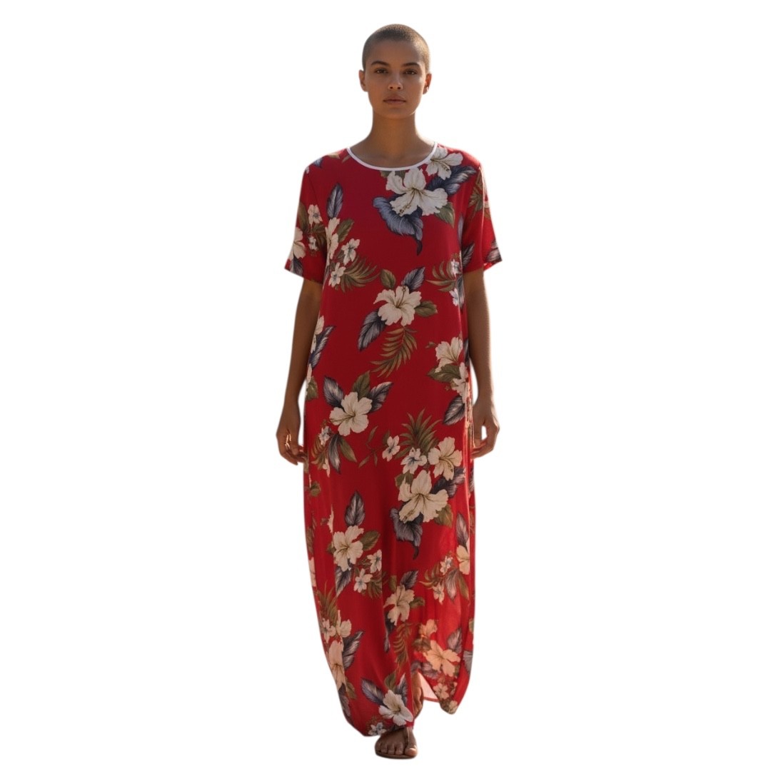 Iolani Hawaii Vintage 80s Red Multicolor Floral Print Maxi Women’s Dress Small