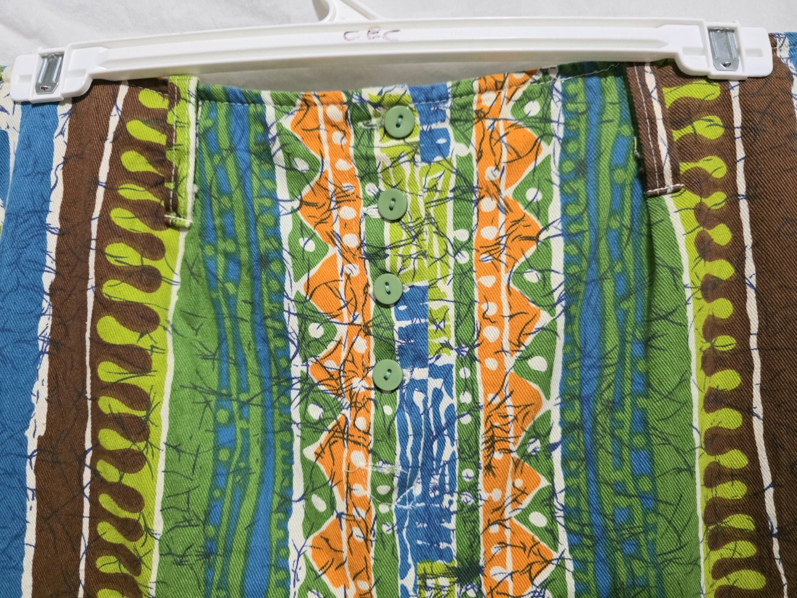 1970s Mod Miss Holly M L Pants Flared Button Fly Colorful Stripe Hippie Festival