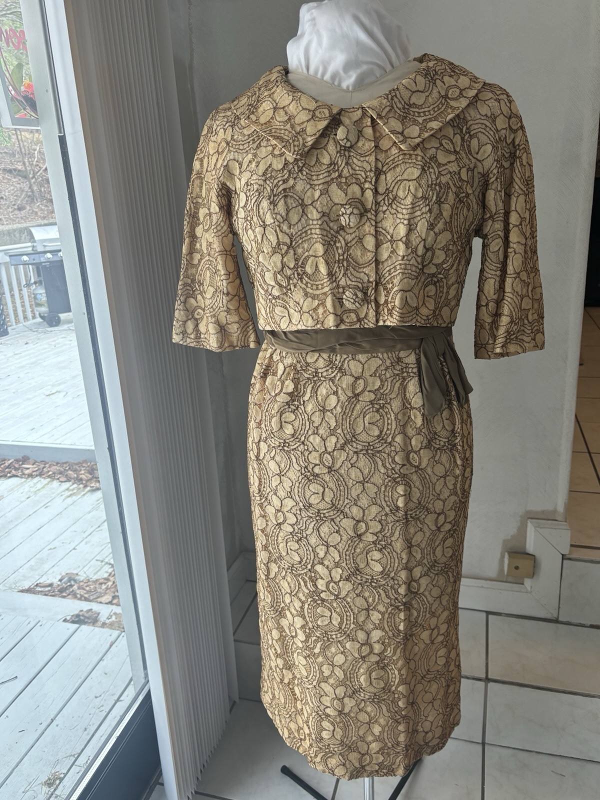 JACKIE O STYLE LACE VTG WOMEN’S DRESS JACKET SET 50’s 60’s UNION MADE SZ S