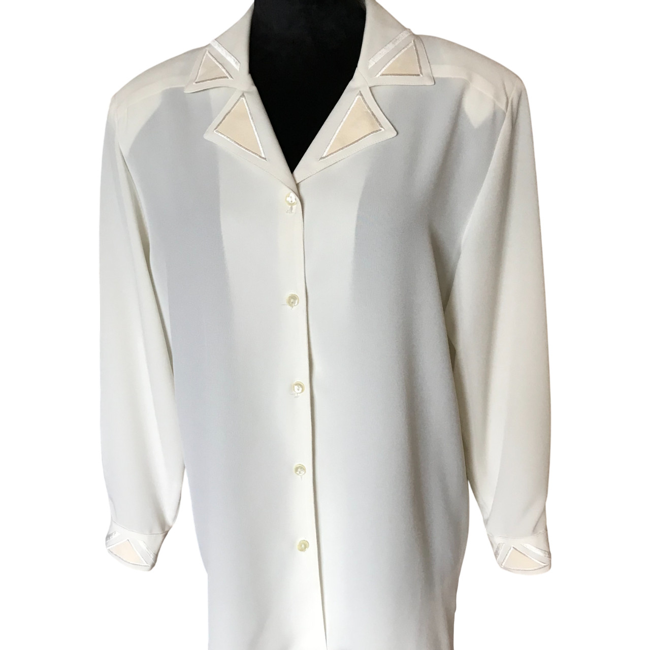 VTG 70s Da-Rue of California Button-Down Tunic Long Sleeve Cream Blouse Size 10