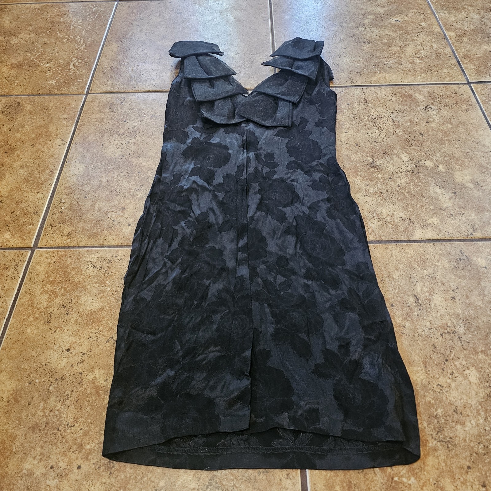 Vintage 80s Midi Dress Midnight Glo Black Floral Roses Party Bows Gothic Glam