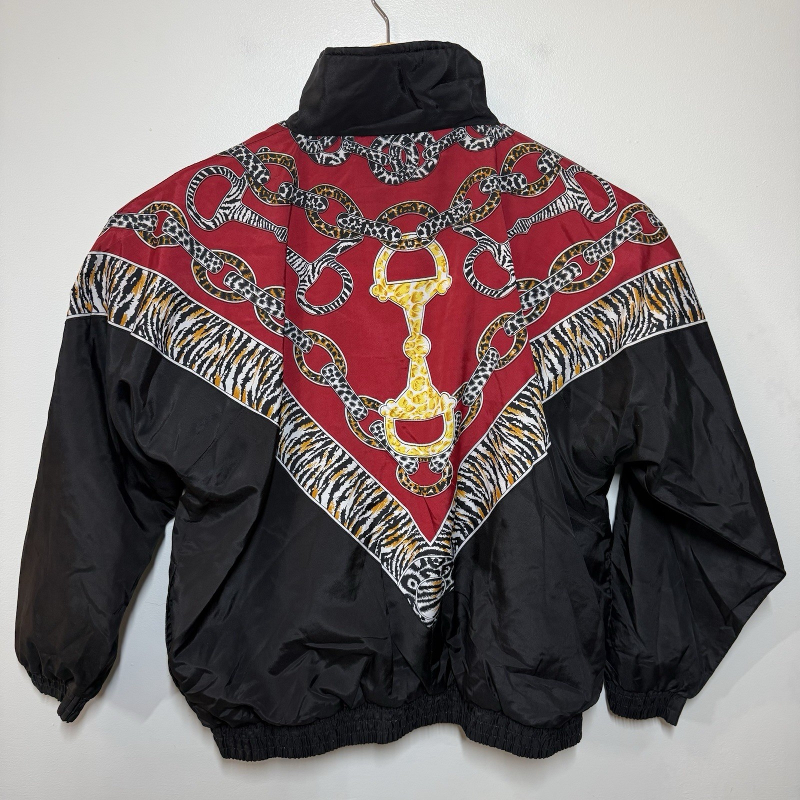 Vintage 90s Argee Sports Windbreaker Jacket Large Chain Horse Bit Tiger Print