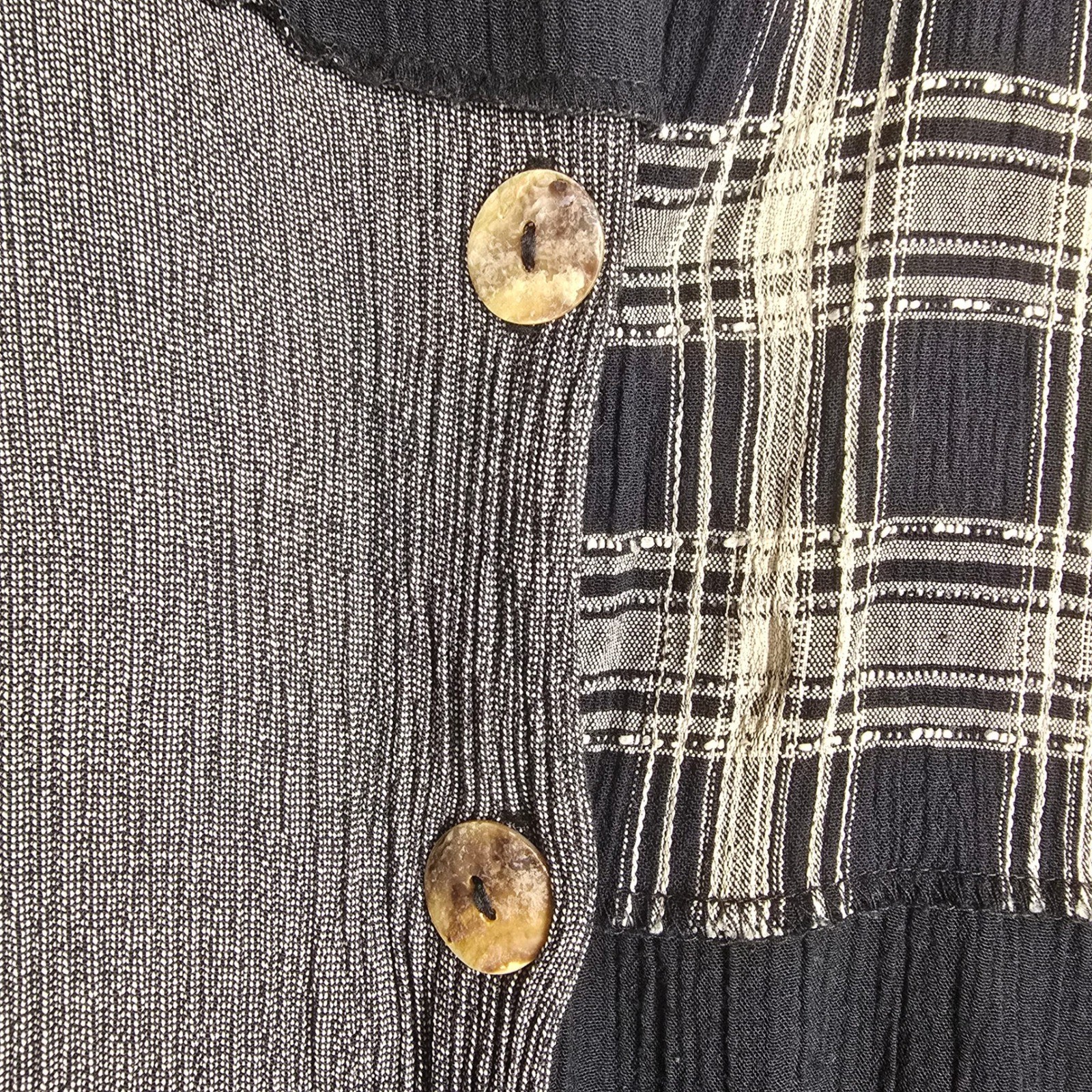 Vintage Tapestry Patchwork Button Front Blouse Medium Black Plaid Whimsigoth