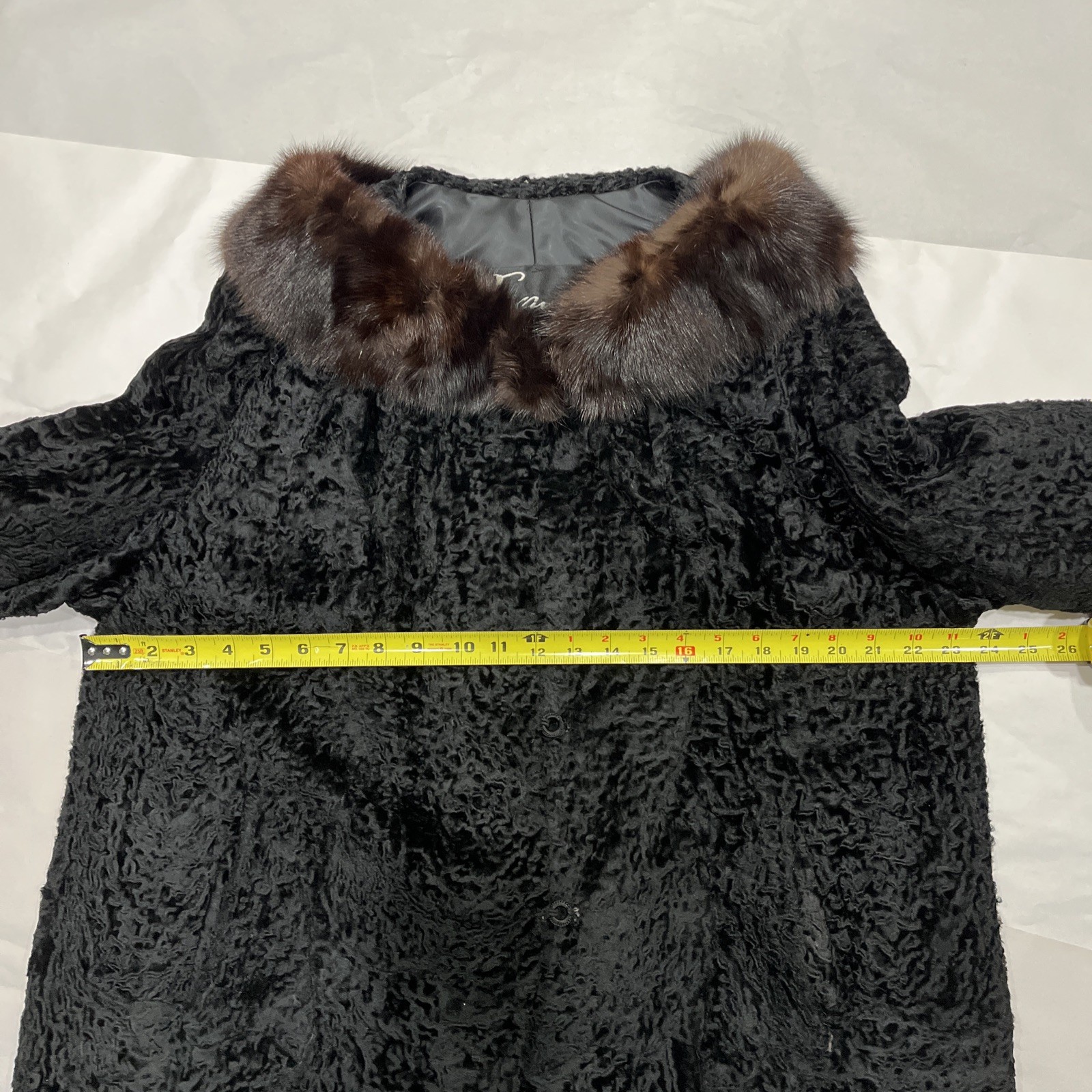 Vintage Persian Lamb Coat Mink Collar Large Black Brown Curly Lamb Old Money