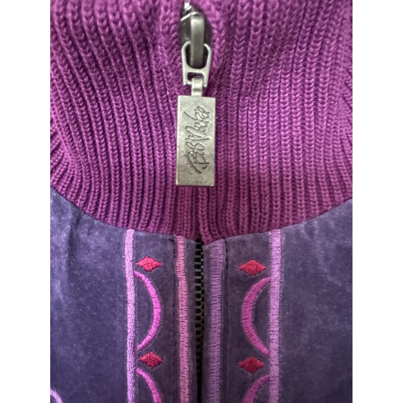 Bob Mackie wearable art suede artsy, vintage zipper front jacket 2X