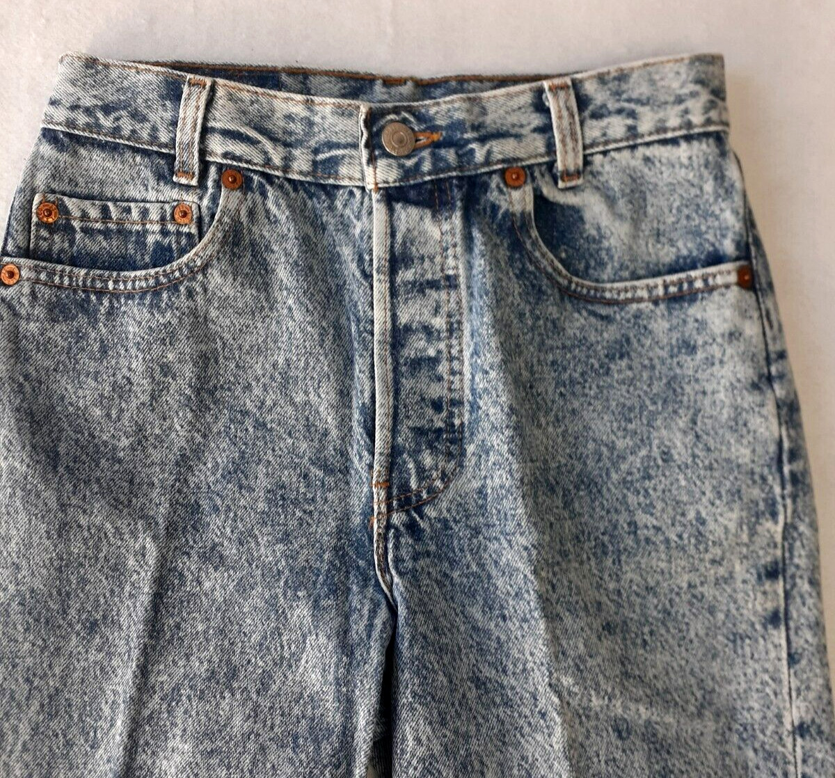 LEVIS Jeans Women 28×28 Blue Vintage 701 Red Tab ButtonUp Acid Wash Straight Leg