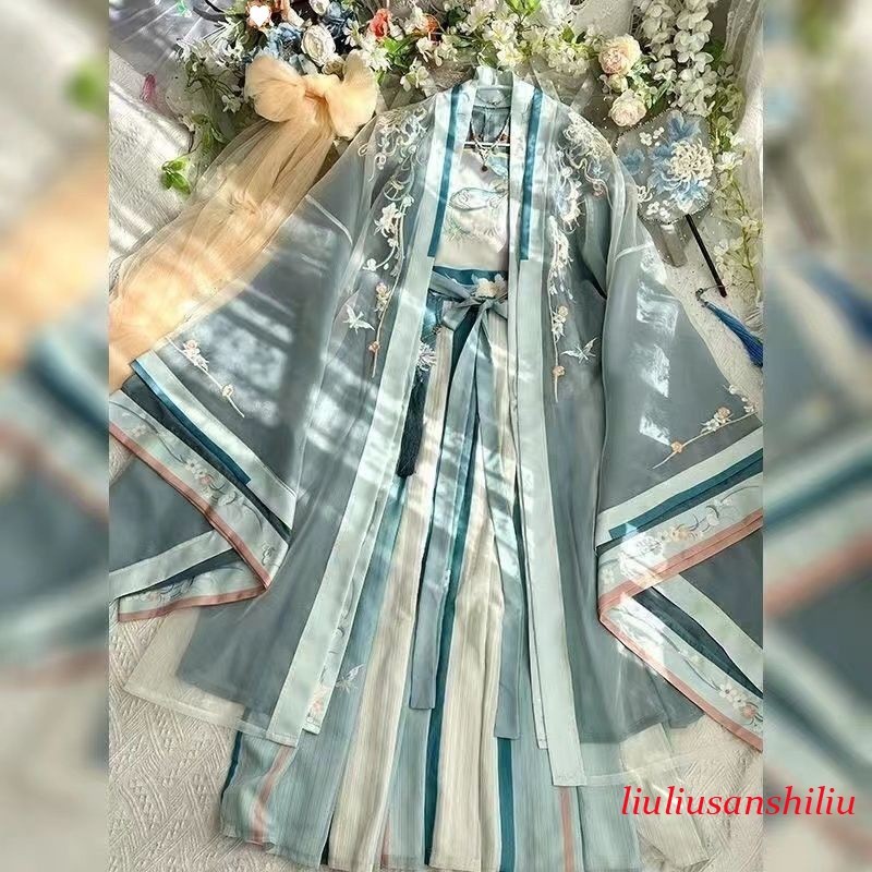 Ancient Chinese Traditional Women Song Dynasty Embroidery Print Hanfu Dress
