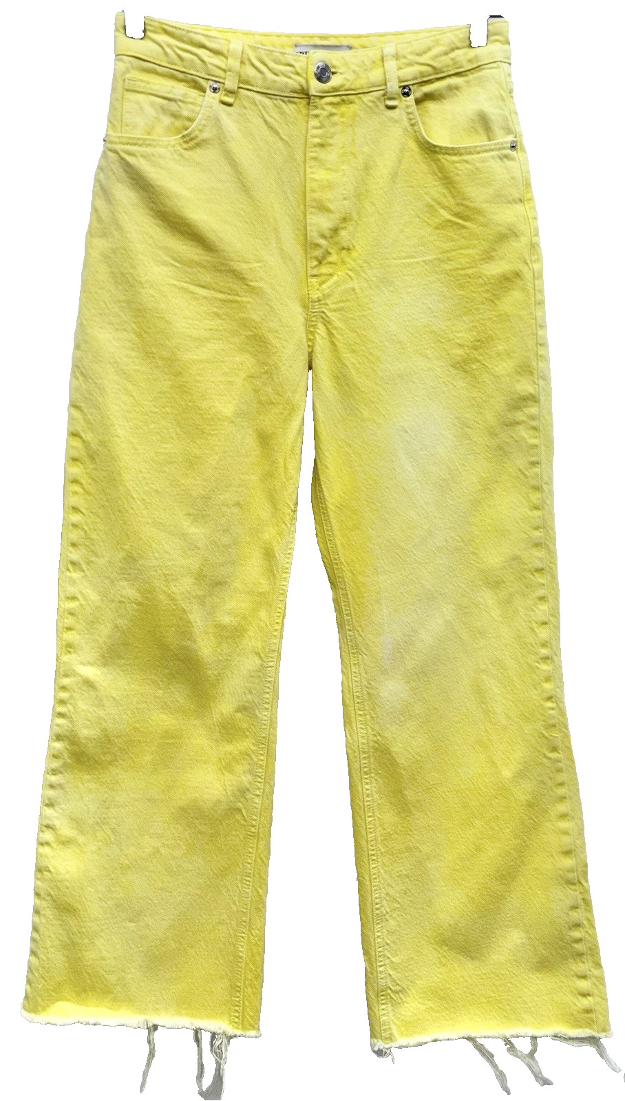 VTG Zara Women Size 6 Faded Yellow Wide Leg Denim Jeans High Rise 100% Cotton