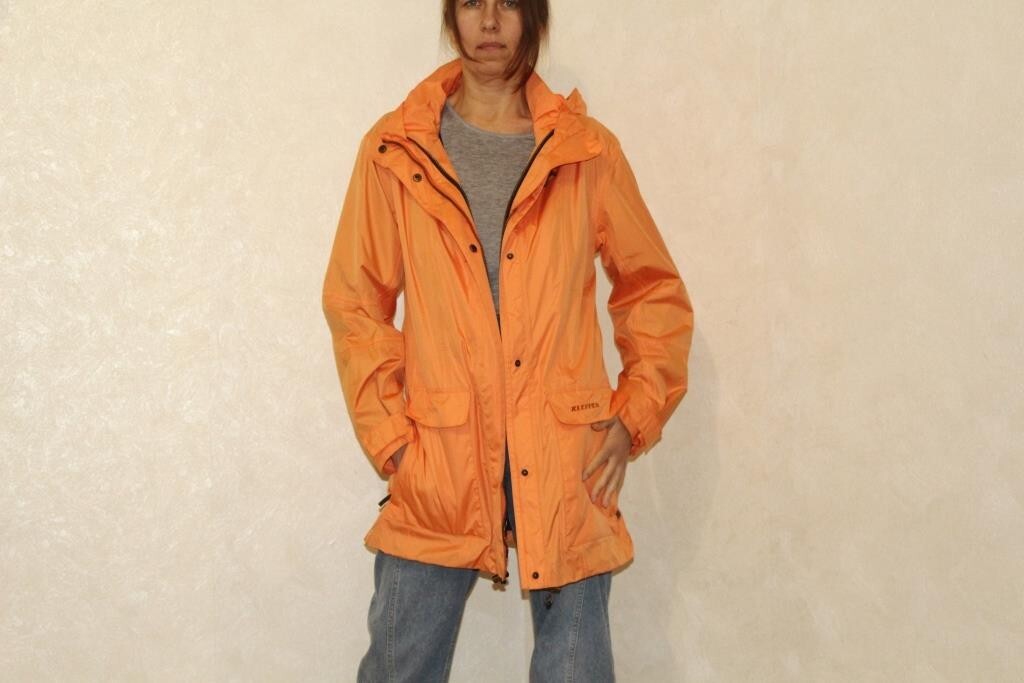 Vintage orange windbreaker, water resistant jacket coat jacket with hood, Size S