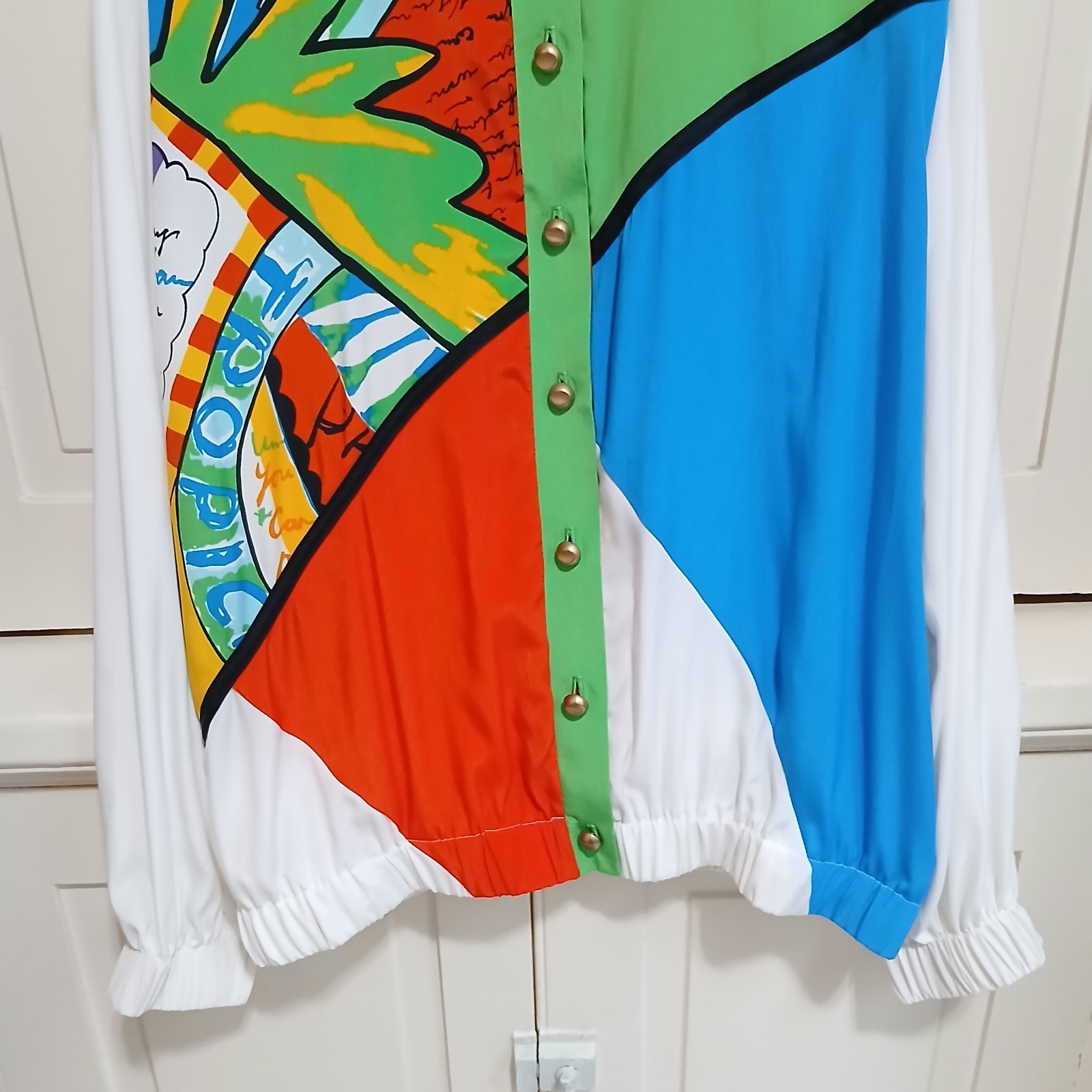 Vintage Jo Hardin Multicolor Abstract Funky Pattern Blouse Shirt Top Size 10