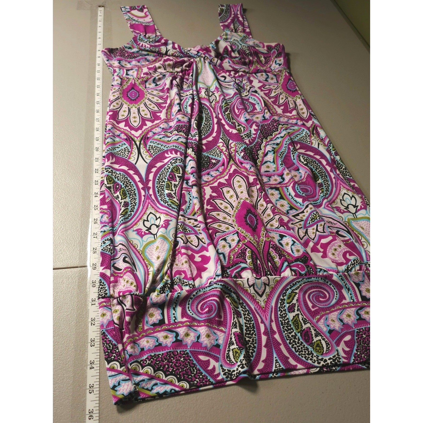Vintage Y2K B. Moss Paisley Twist Front Stretch Mini Dress Purple Medium Retro