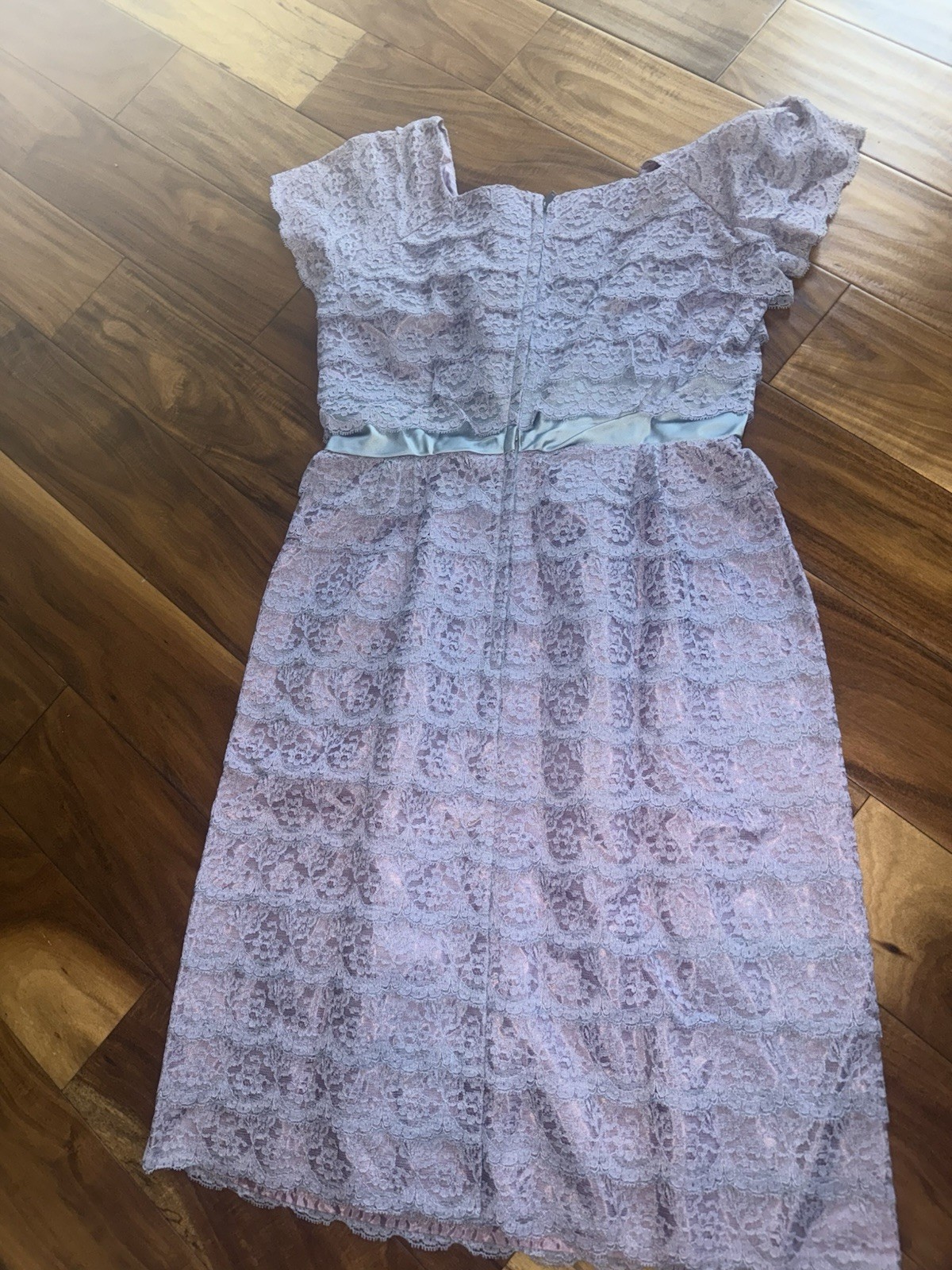 VTG DaBarry NYC Couture PurpleBlue Square Neck 50/60s Lace Cocktail Party Dress