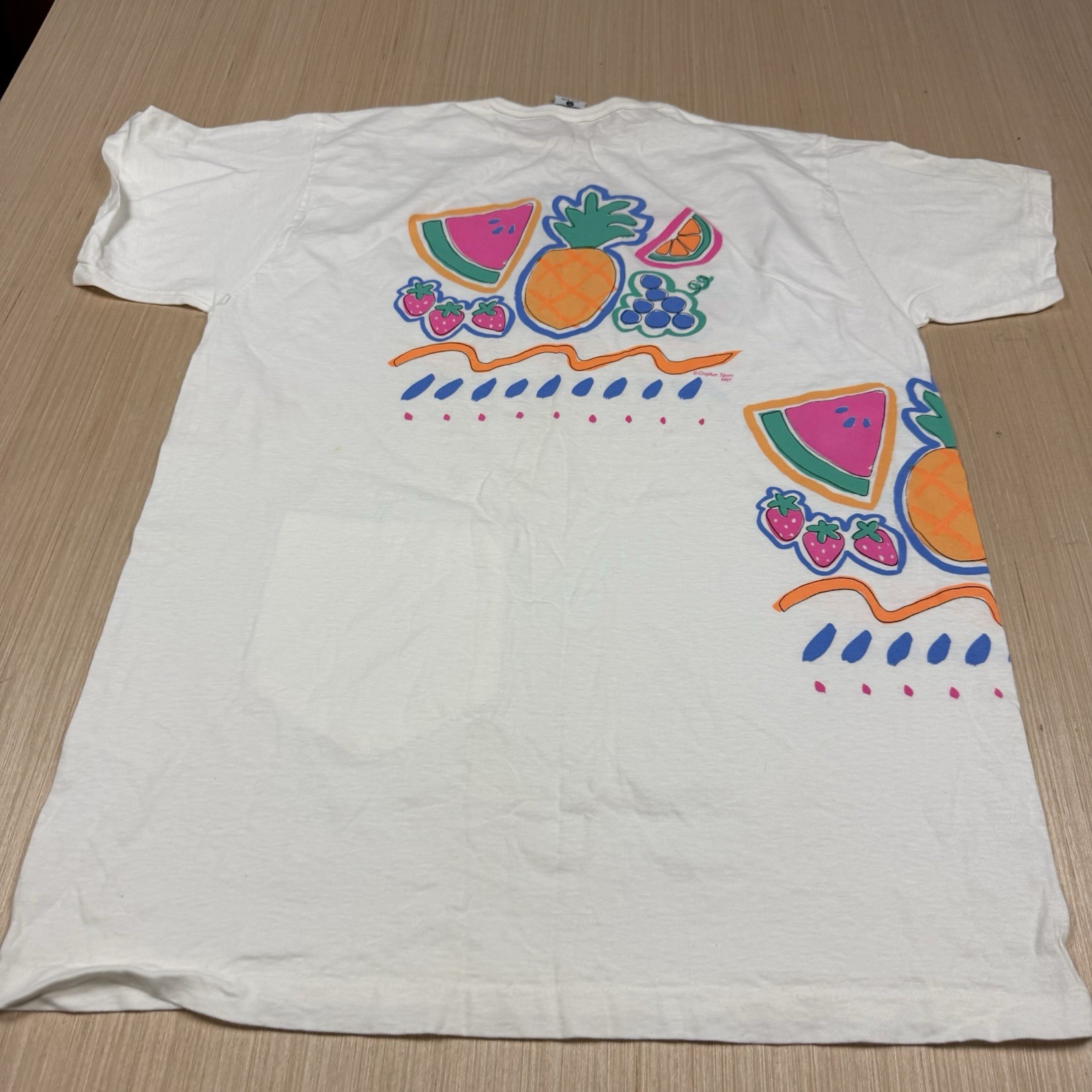 vtg Gopher Sport Fruit 90s One Size Beach Cover Up T Shirt Dress Abstract Art