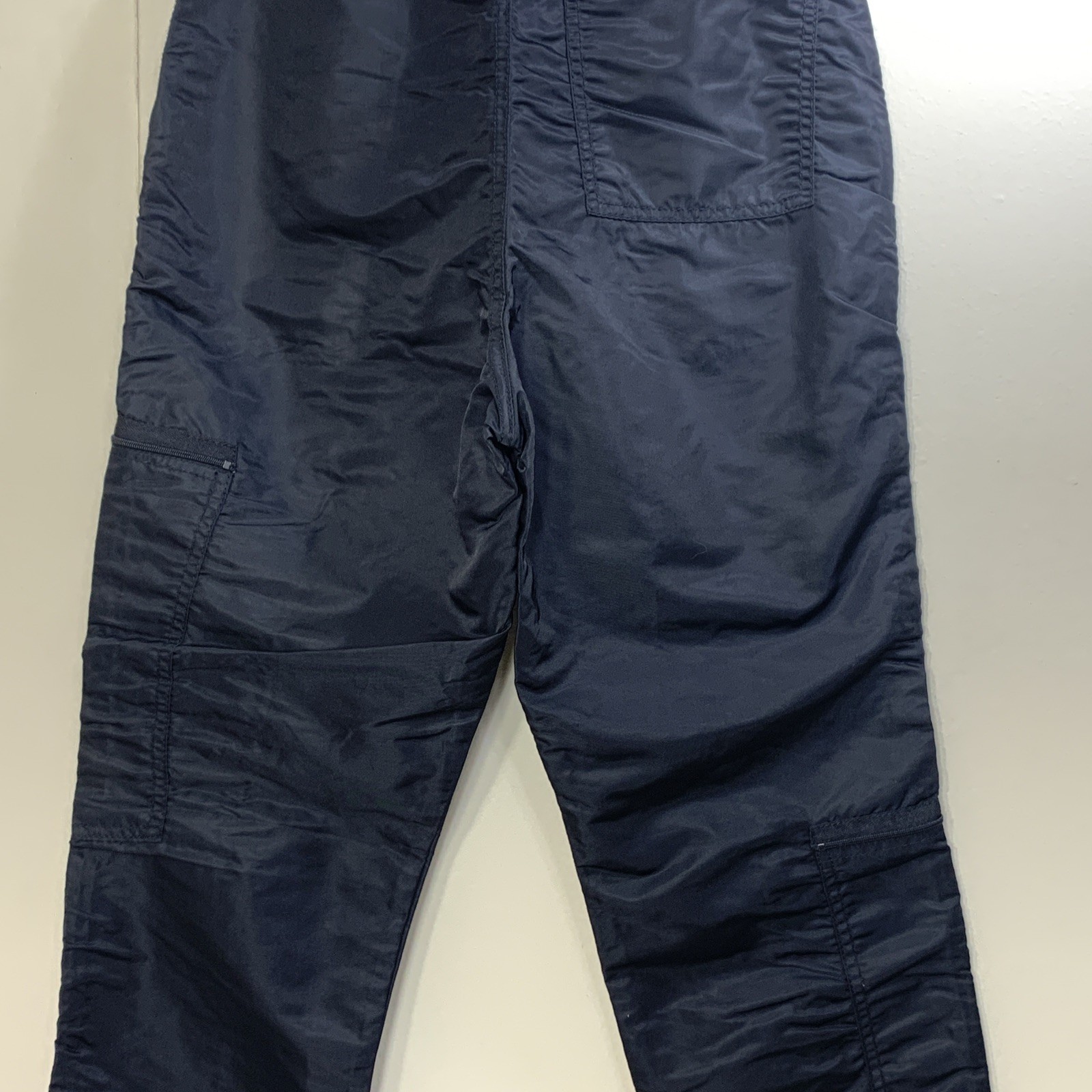 Iconic 80’s Black Parachute Pants Nylon Cargo 6 Pockets Zip Leg Size 7-8