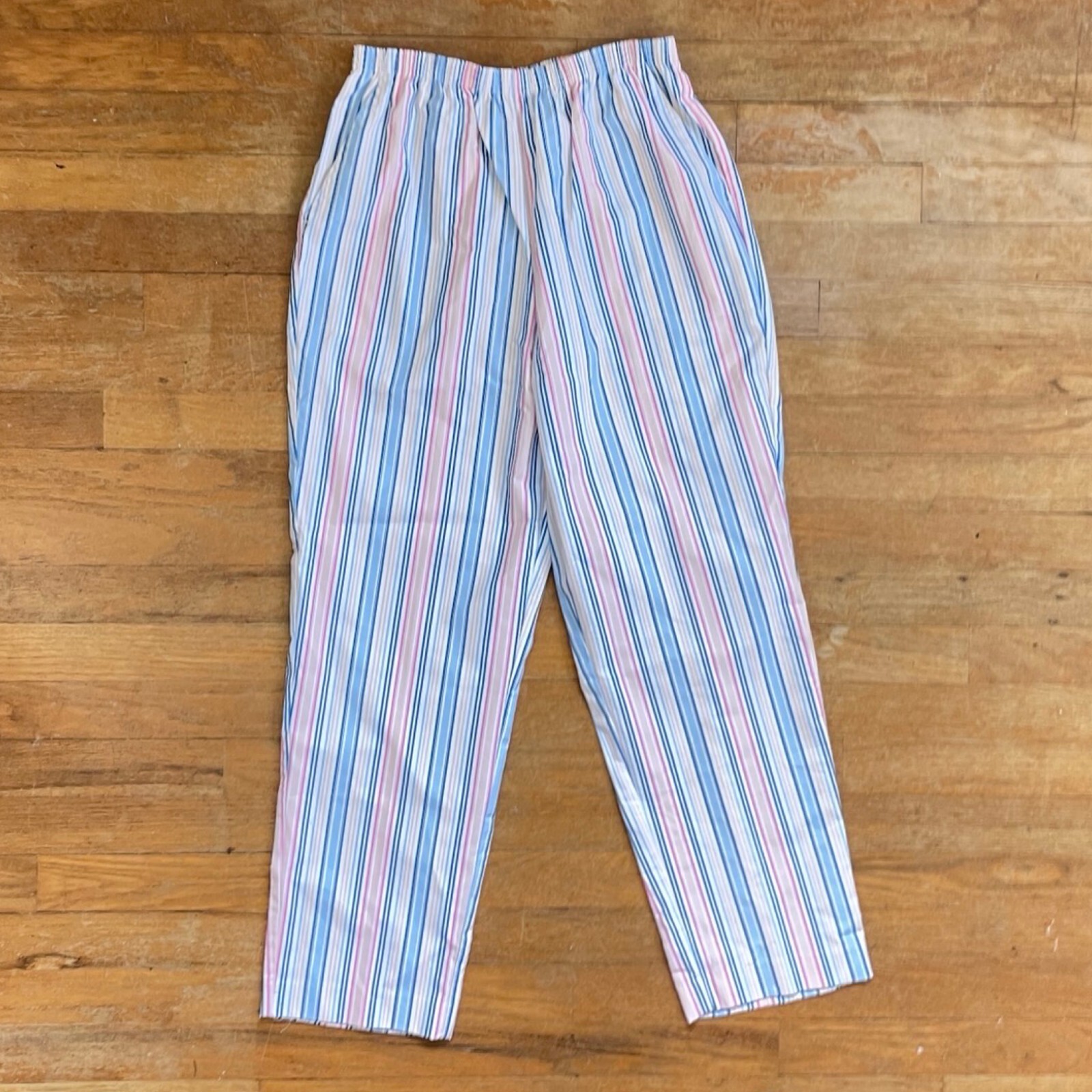 Vintage Striped Pants Size Medium 28-31″ Elastic Waist 1990s High Waist Pockets