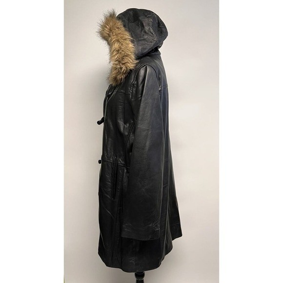 Vintage Soft Lambskin Leather Womens Coat Toggle Faux Fur Trim XL Grunge Goth