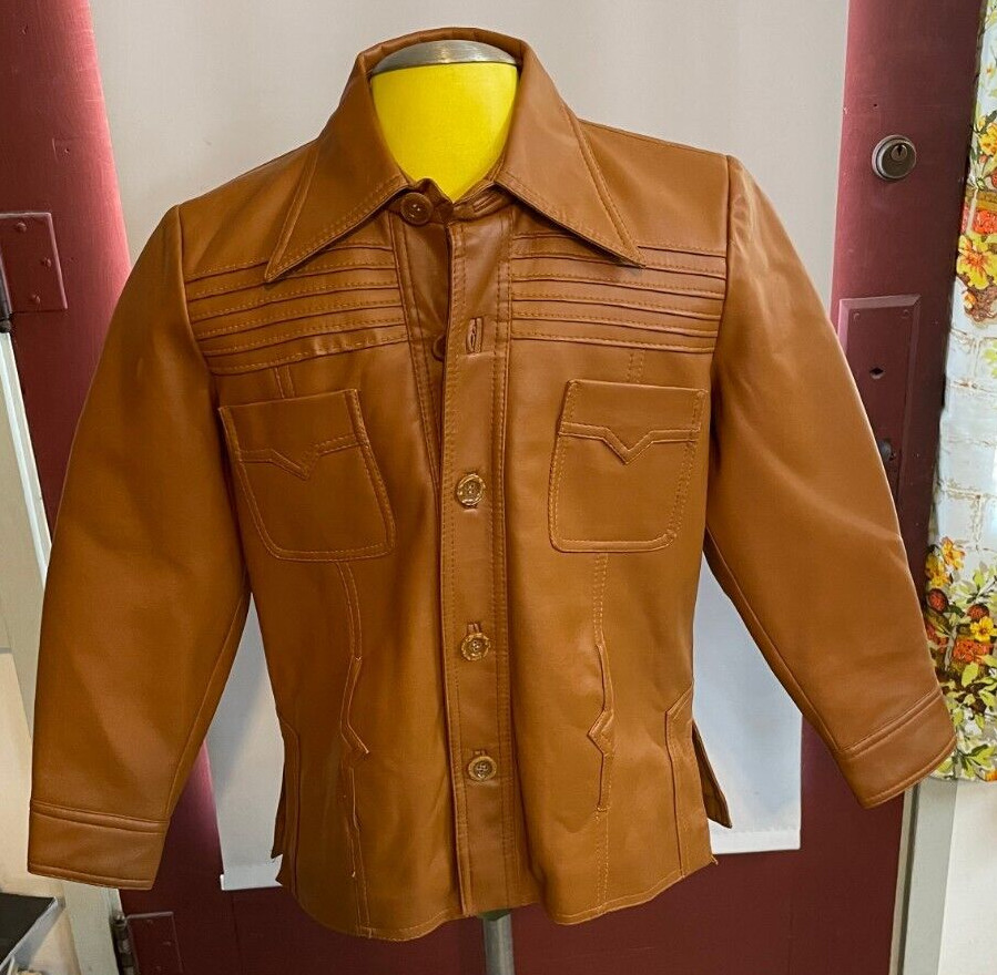 Vintage Shindigs Faux Leather Women’s Light Tan Jacket Size 12 Korea 1970’s