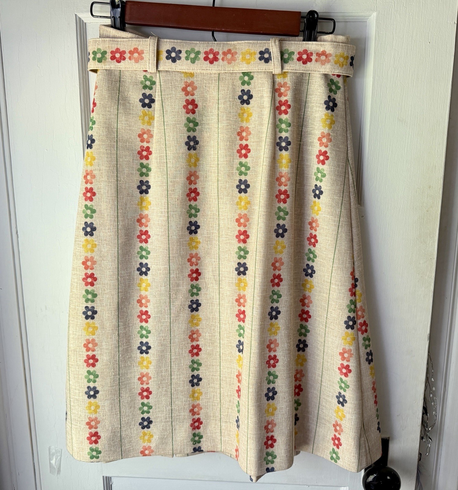 Vtg 70s Glen Of Michigan Pleated Flower Skirt Belt Small Cottagecore Boho Retro