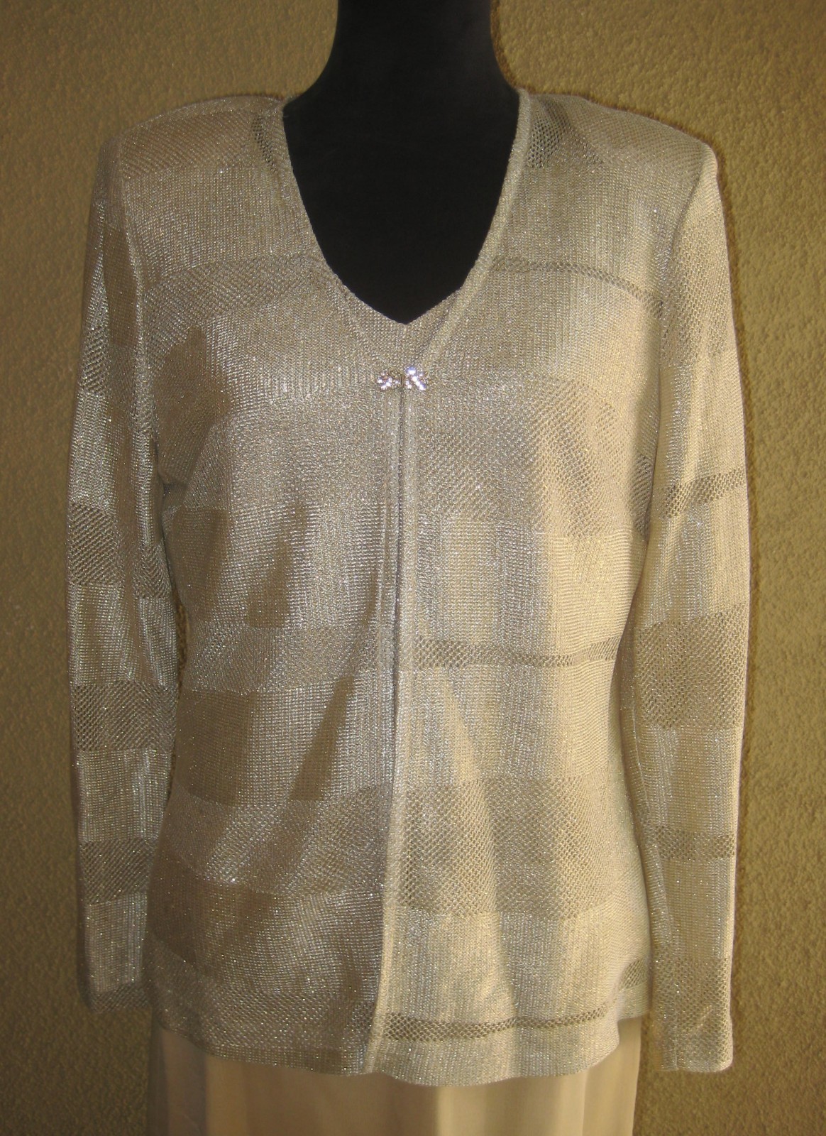 Vintage Michaelangelo gold thread metallic 2 pc cardigan sleeveless long gown 12