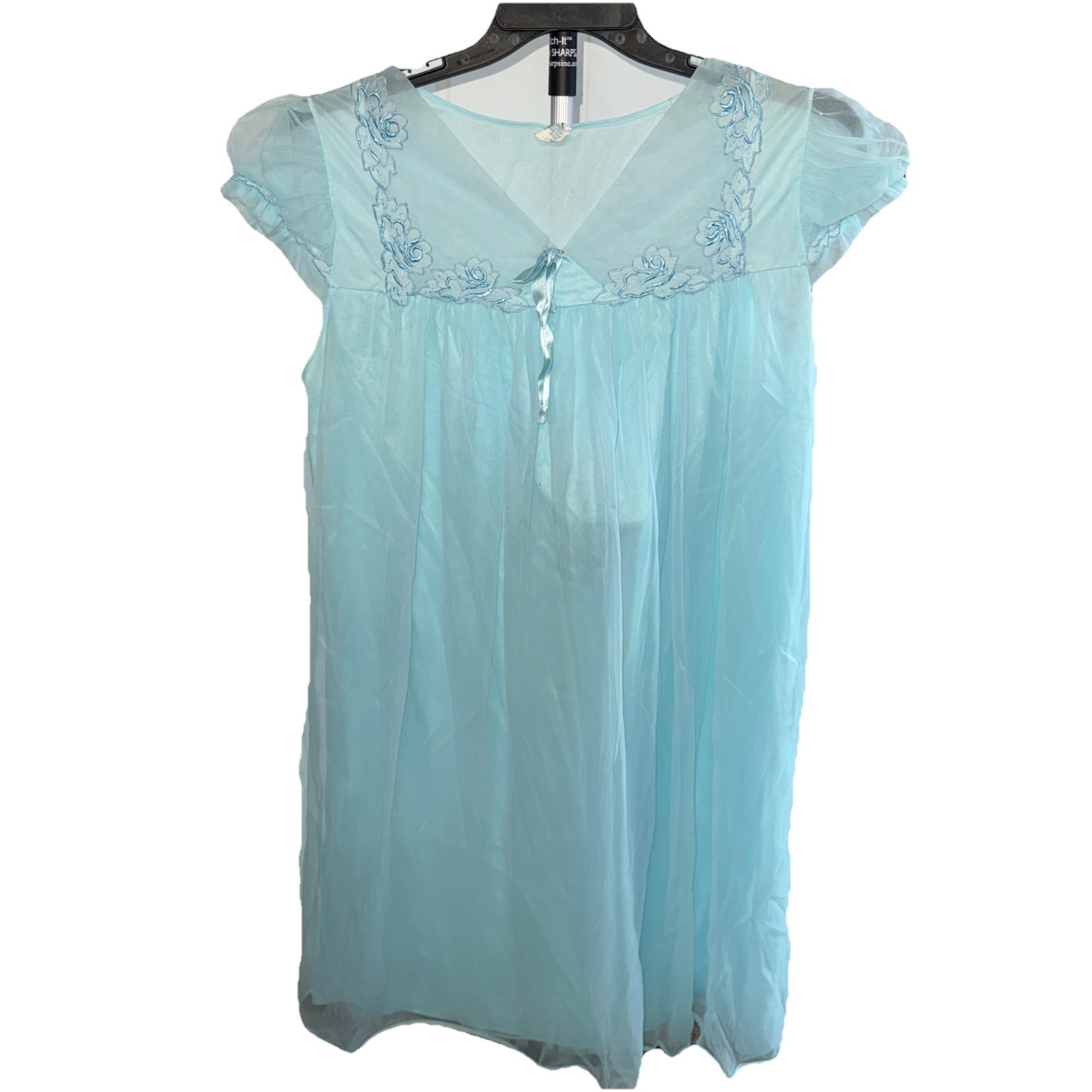 Vtg Penny’s Adorna Sz M Nylon Chiffon Nightgown Dress Baby Blue Lace Babydoll
