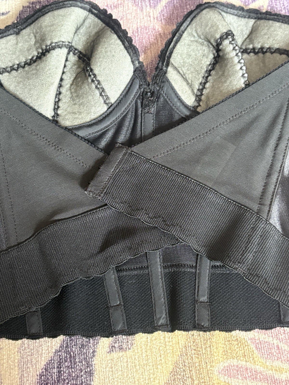 Carnival Black Long Line Bra Strapless 34B #203 Low Back VINTAGE NOS
