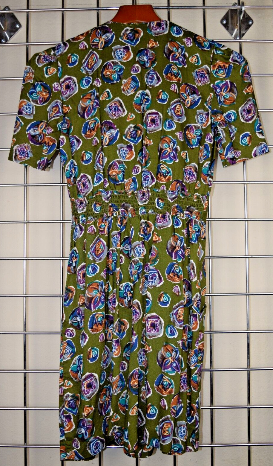 Vintage Romper Petite Sophisticate Size S 90s Olive Green Watercolor Rayon