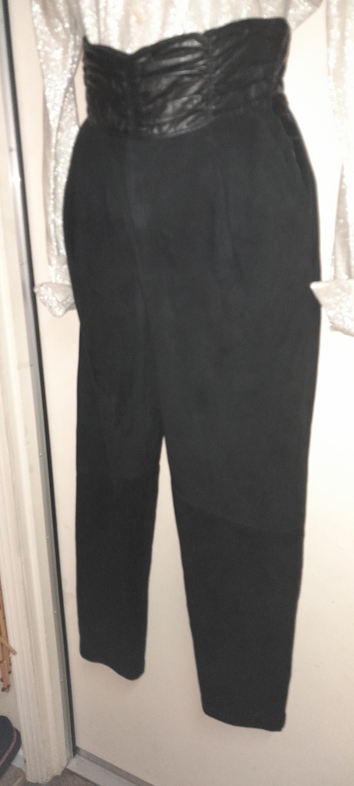 Vtg 80s 90s Does 40s 50s Black Suede I.magnin VAKKO Leather High Waist Pants 26