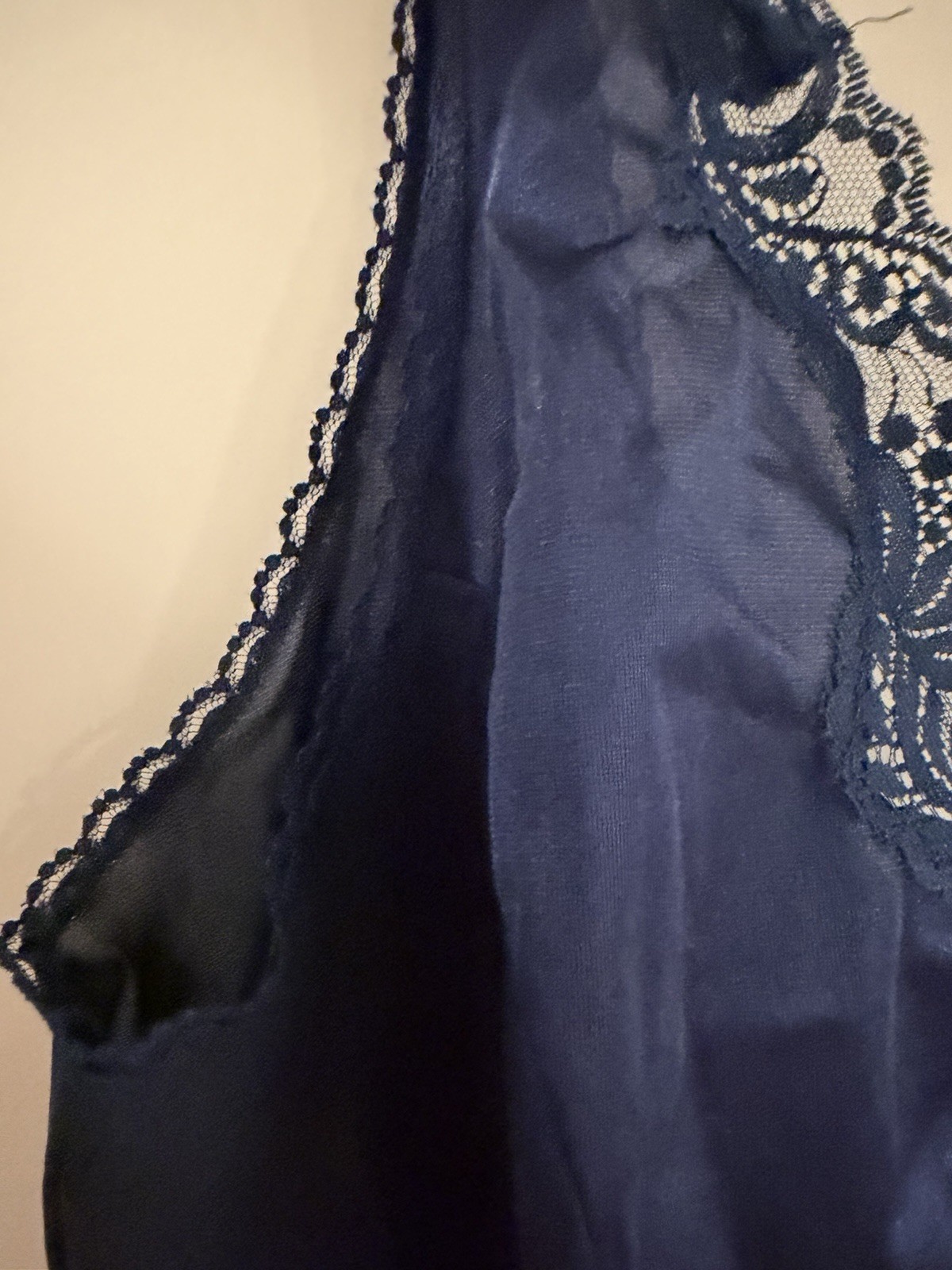 Vintage Vanity Warners Size 40 Blue Nylon Camisole with Lace Trim