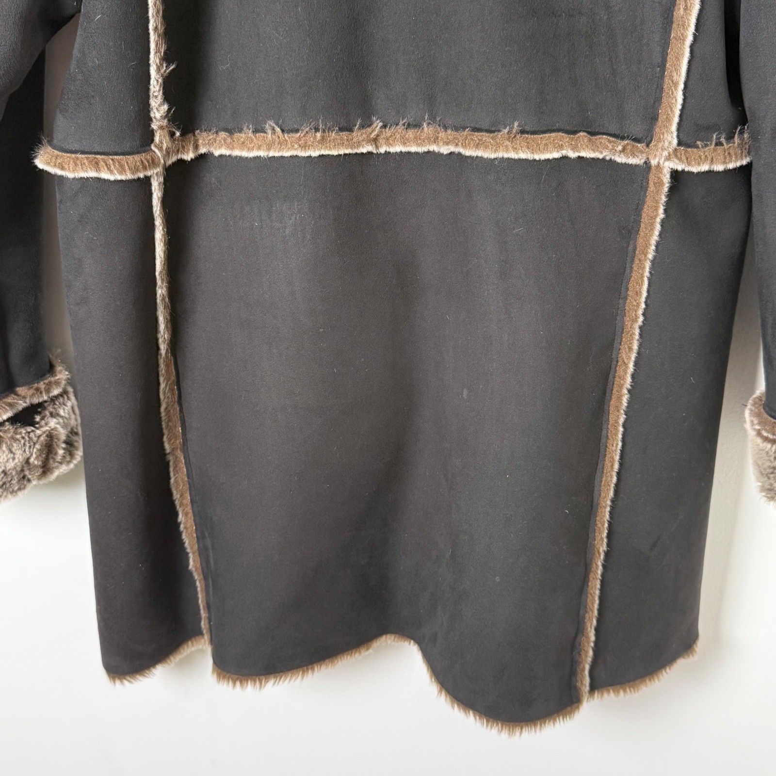 Fjall Penny Lane Faux Shearling Coat Women Large Brown Sherpa Toggle USA Y2K