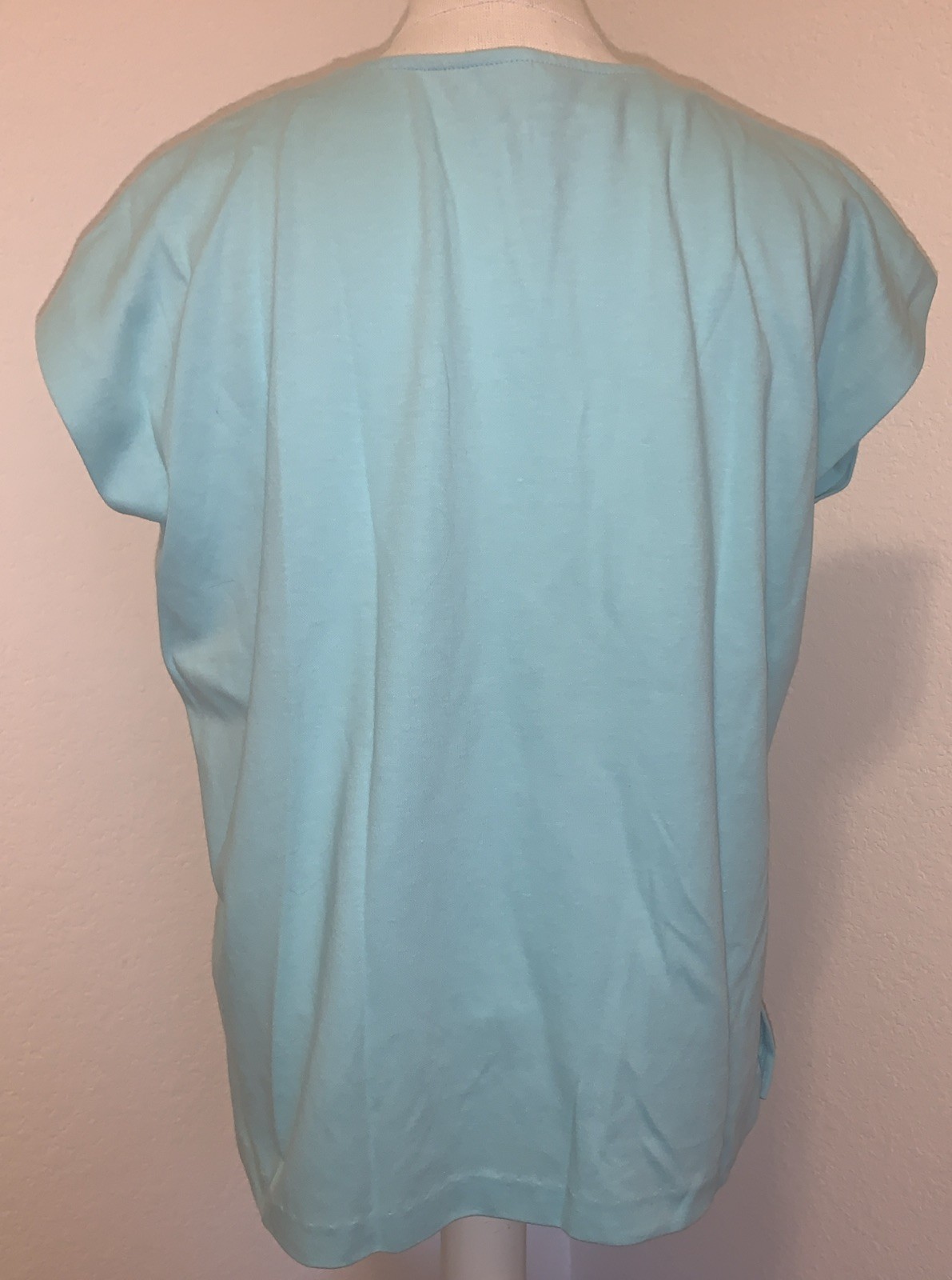 Terry Chicago vintage 70s blouse Sz Med light blue Button accents USA 1584