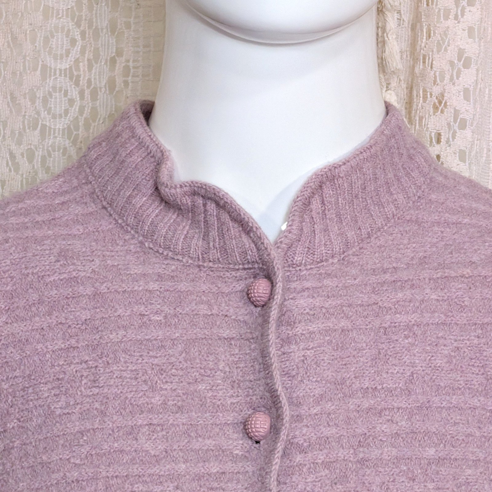Vtg 60s Dalton Lilac Purple 100% Virgin Wool Pin Up Sweater Girl Cardigan XS S