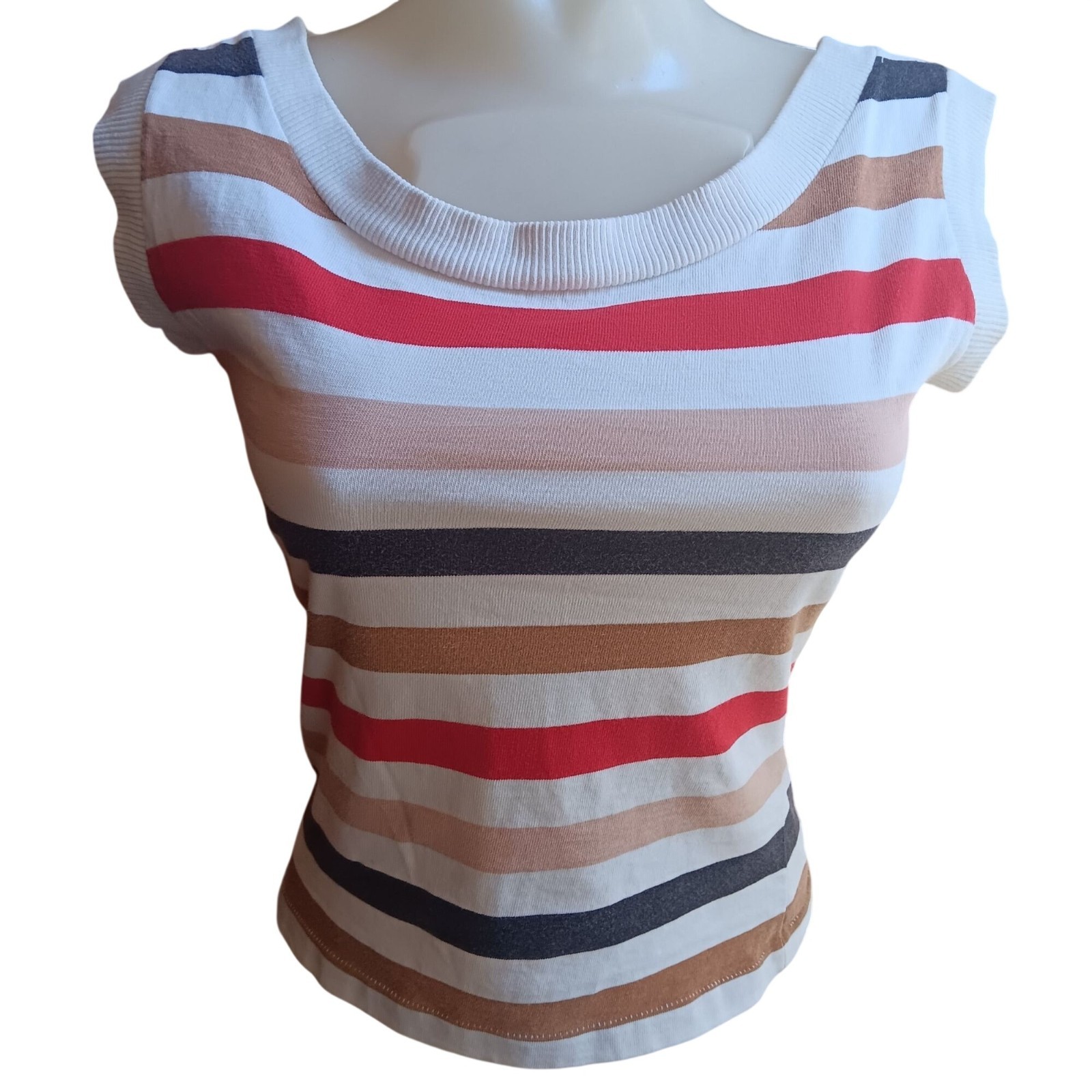 True Vintage 1950’s Medium T-shirt Top Striped Sleeveless Stripes Scoop Neck
