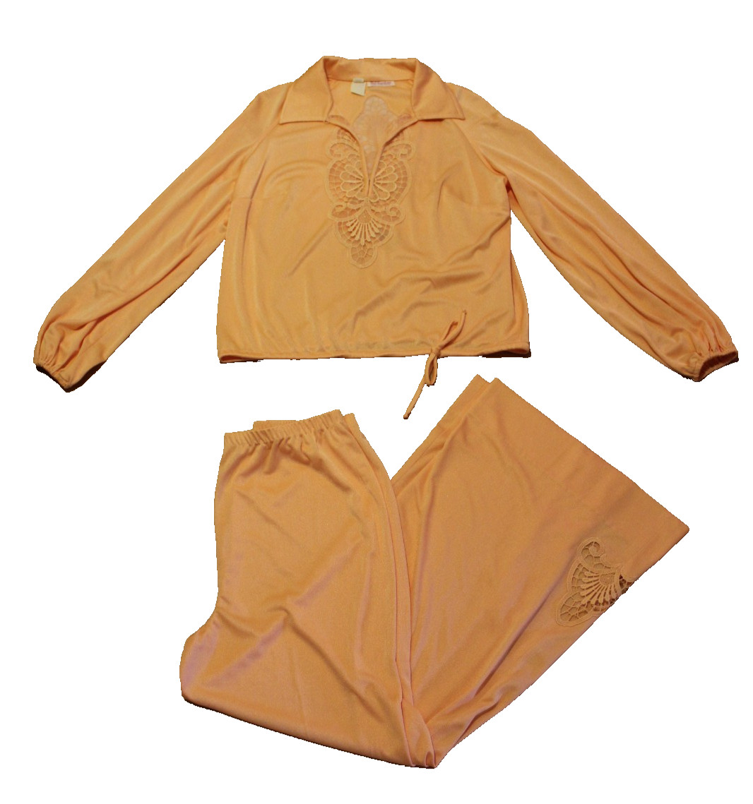Mel Warshaw Miss Jane Miami 2 Pc Suit Womens 16 Peach Wide Leg 60’s 70’s Vtg