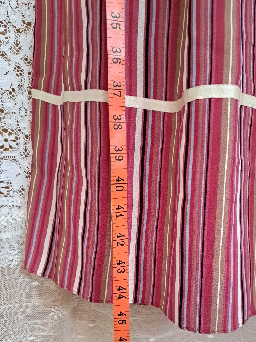 Lizzy & Johnny By Lucero Dress 12 Mauve Striped Elastic Waist Short Sleeve VTG