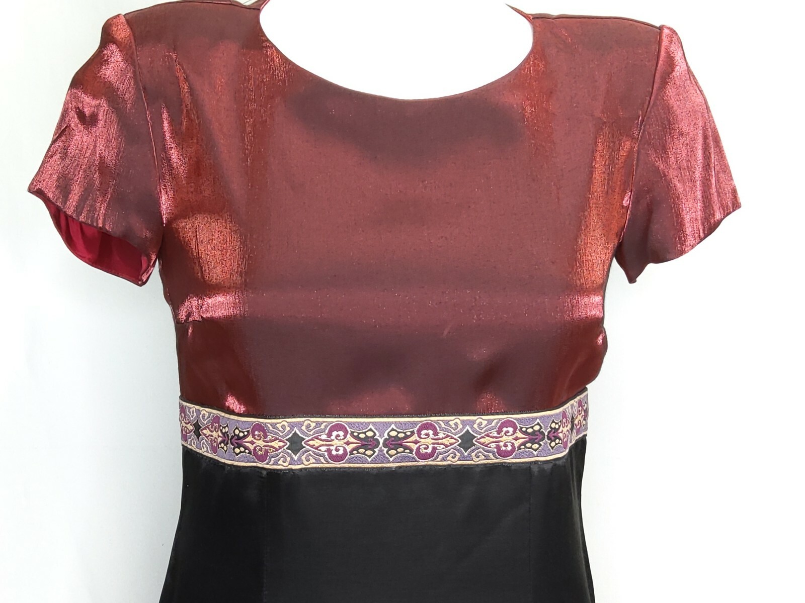 Vintage Taurus II Shimmery Rose Black Empire Waist Lined Dress Size 8 Petite