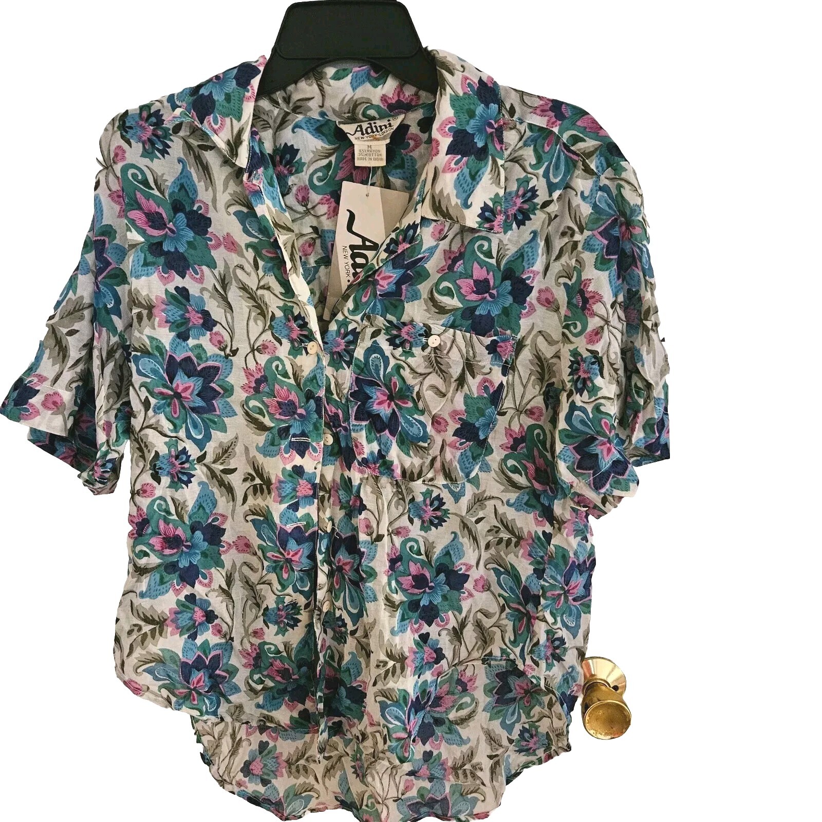 Vintage Adini Floral Oversized Hi Lo Shirt Tunic Blouse Medium Preowned Pristin