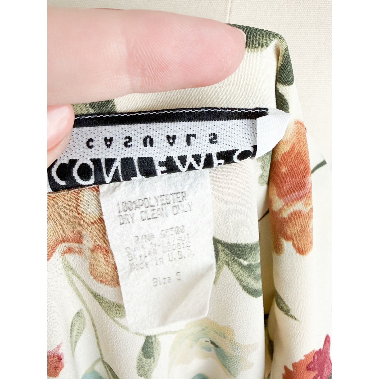 Contempo Casuals Mini Dress Vintage 90s Floral Sleeveless Collared Small Cream