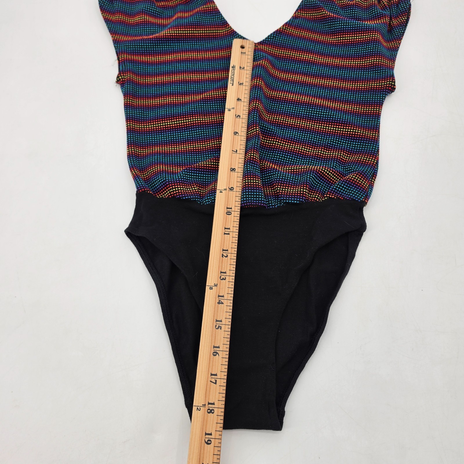 Vintage RAIN BEAU Aerobic One-Piece Leotard Size Small Black Rainbow Jazzercise