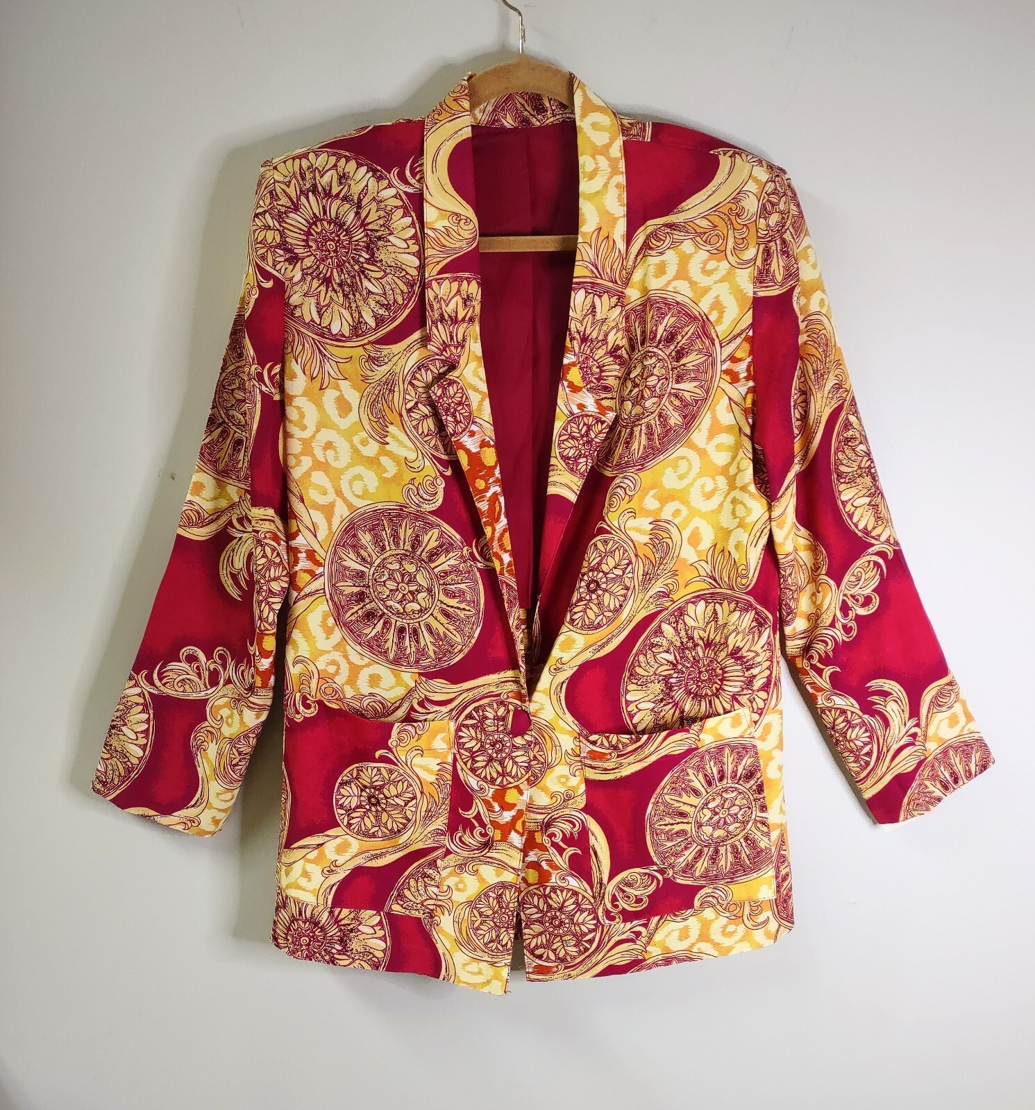 Barrie Stephens Dead Stock Vintage 80s Baroque Rayon Blazer Burgundy Gold 10